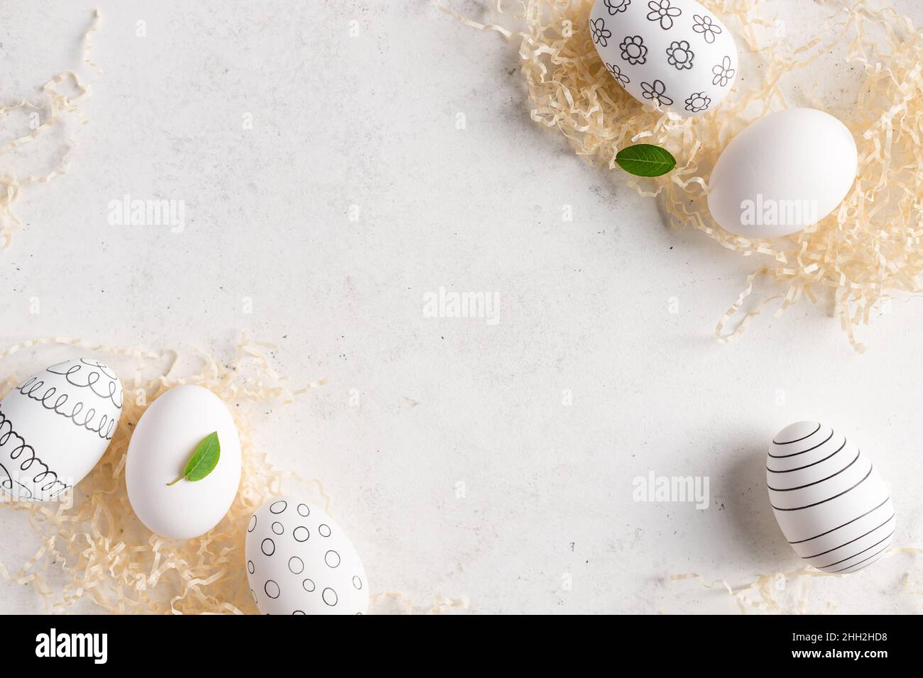 Easter frame made of black and white decorated Easter eggs Stock Photo