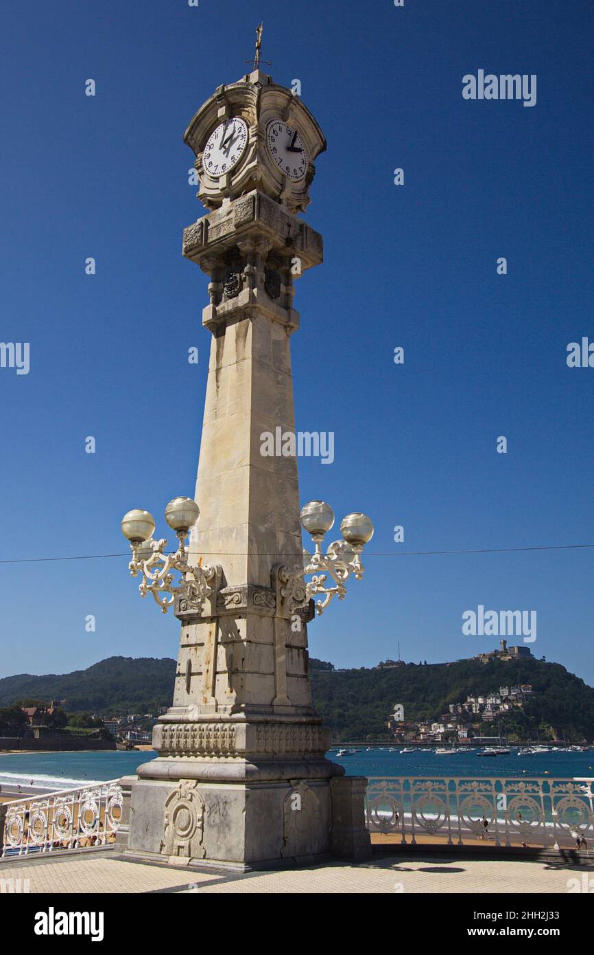Clock tower on the promenade in Donostia-San Sebastian,province Gipuzkoa,Spain Stock Photo