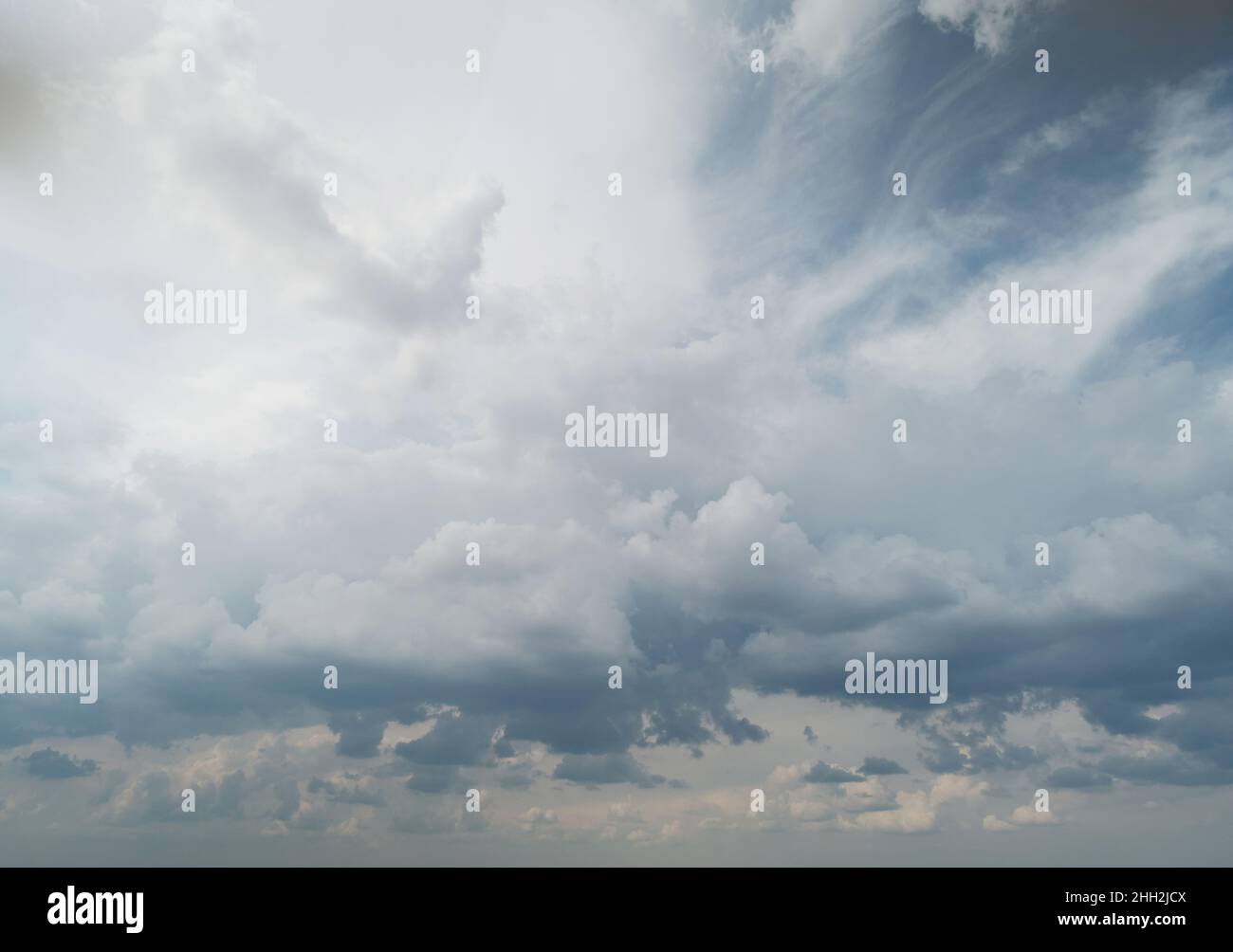 Rainy clouds sky background view from drone above Stock Photo