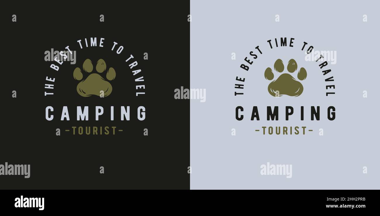 Camping footprint for travel print. Sole, pets footsteps, cat paw