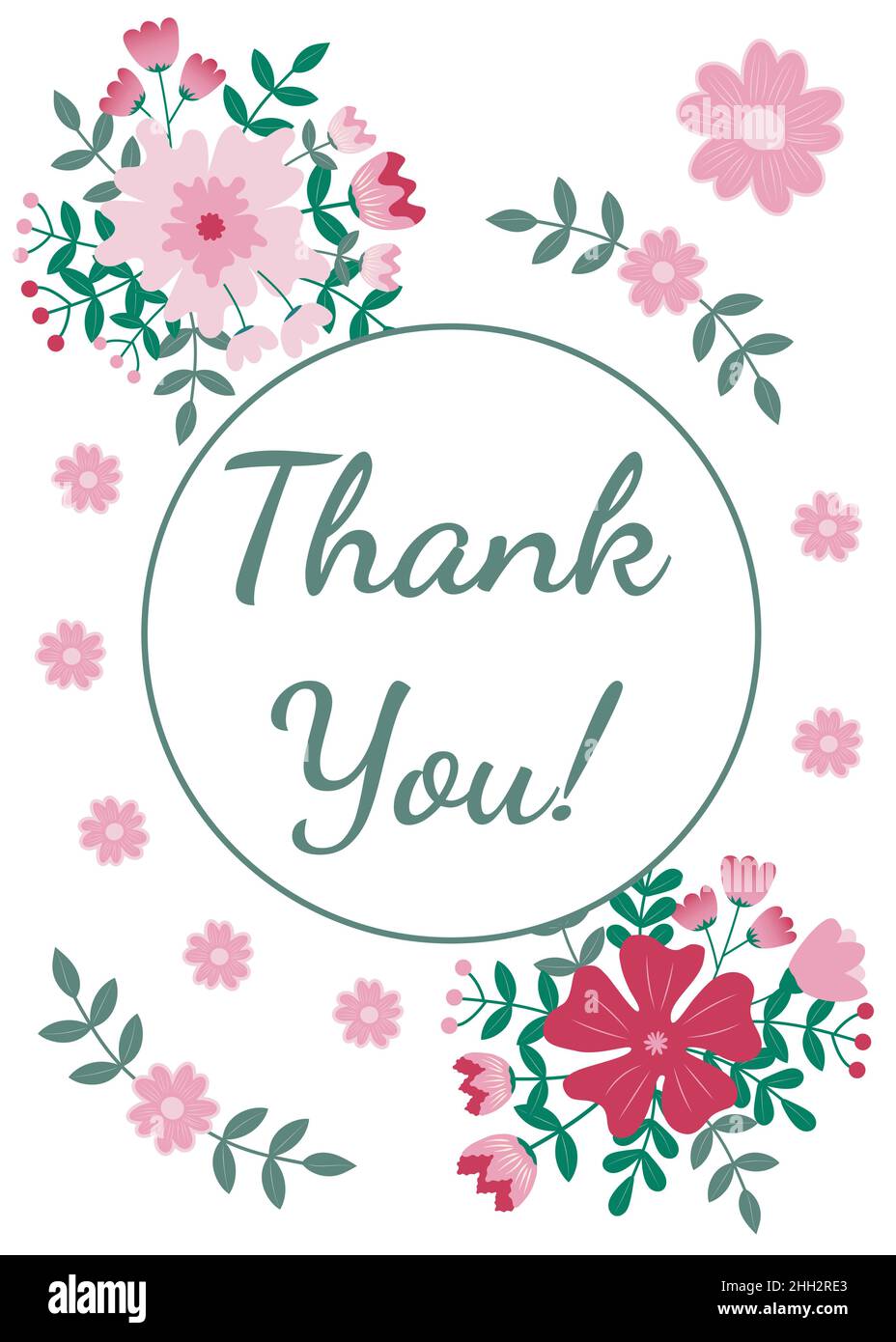 Thank you greeting card with floral ornament on white background