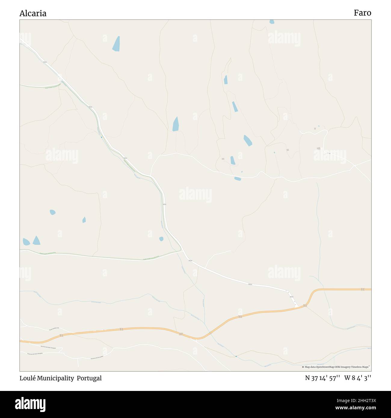 Alcaria, Loulé Municipality, Portugal, Faro, N 37 14' 57'', W 8 4' 3'', map, Timeless Map published in 2021. Travelers, explorers and adventurers like Florence Nightingale, David Livingstone, Ernest Shackleton, Lewis and Clark and Sherlock Holmes relied on maps to plan travels to the world's most remote corners, Timeless Maps is mapping most locations on the globe, showing the achievement of great dreams Stock Photo