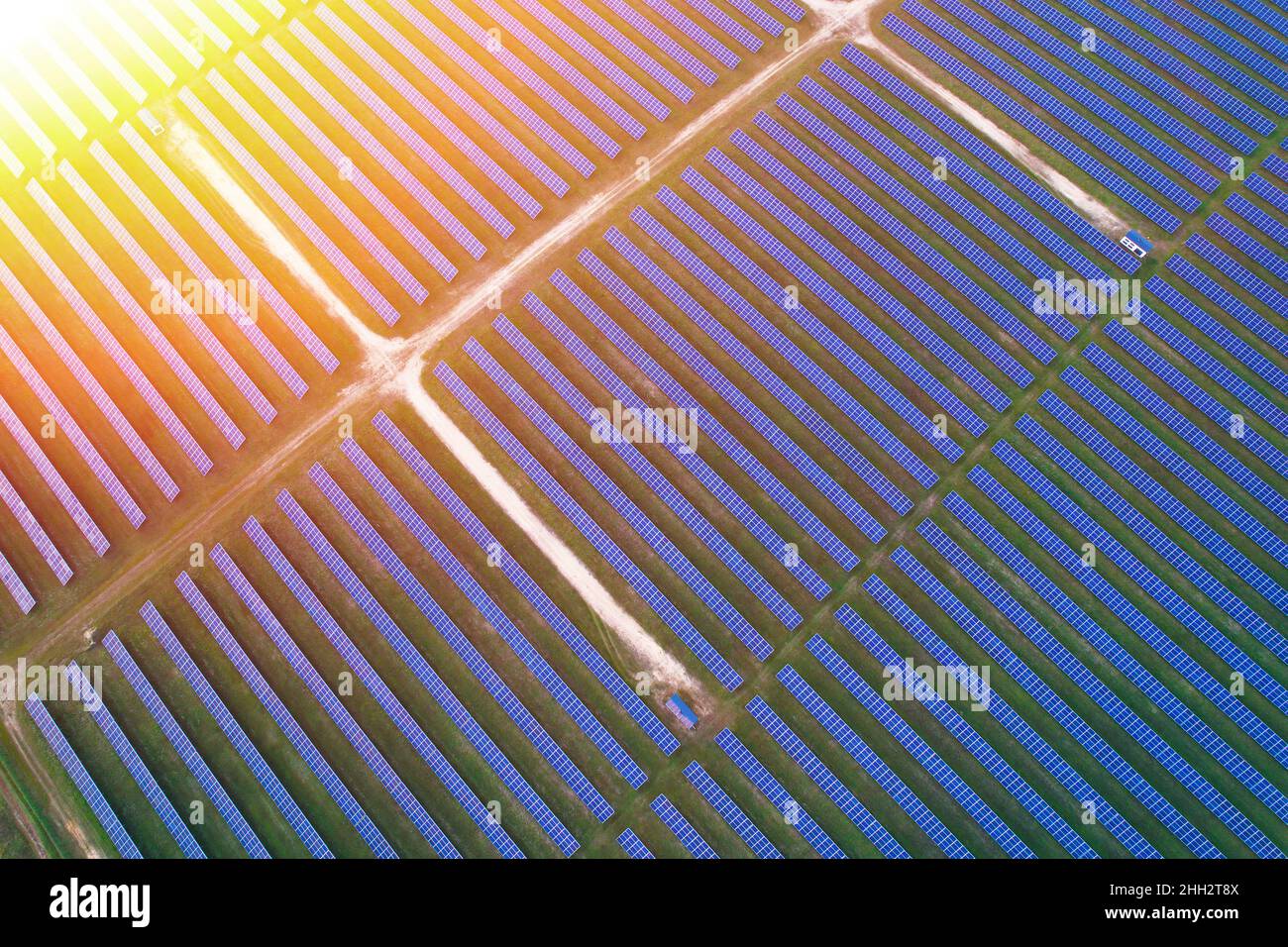 Solar power plant panels in the field. Stock Photo