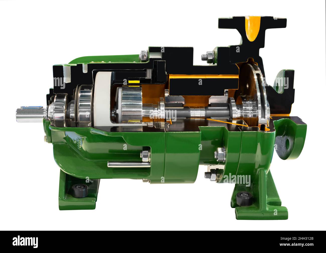 Centrifugal compressor for oil and gas industry. Cross section present detail in side of high pressure external gear pump or rotary gear pump for indu Stock Photo