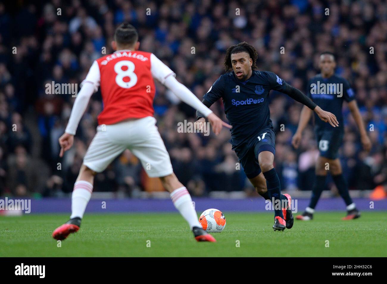 Alex Iwobi of Everton in action during the Premier League match between Arsenal and Everton at the Emirates Stadium in London, UK - 16th February 2020 Stock Photo