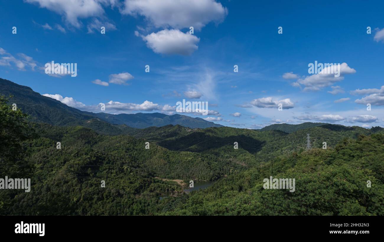 Landscape green mountains and beautiful sky clouds under the blue sky ...