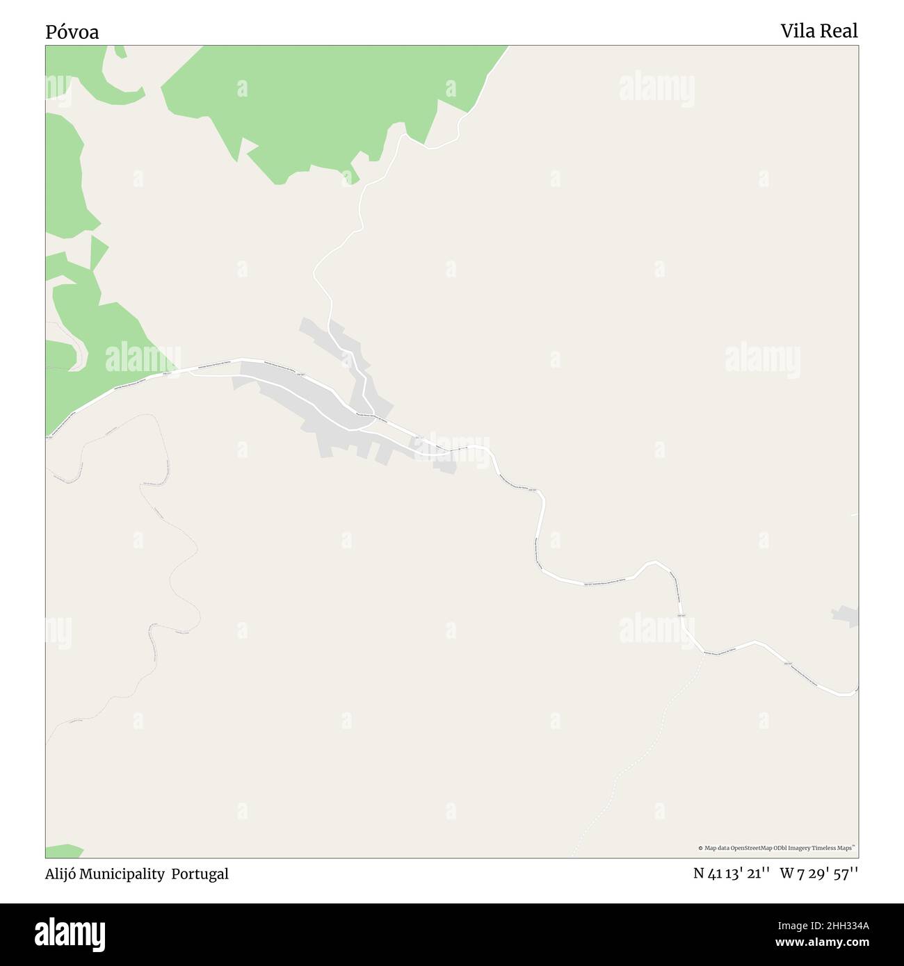 Póvoa, Alijó Municipality, Portugal, Vila Real, N 41 13' 21'', W 7 29' 57'', map, Timeless Map published in 2021. Travelers, explorers and adventurers like Florence Nightingale, David Livingstone, Ernest Shackleton, Lewis and Clark and Sherlock Holmes relied on maps to plan travels to the world's most remote corners, Timeless Maps is mapping most locations on the globe, showing the achievement of great dreams Stock Photo