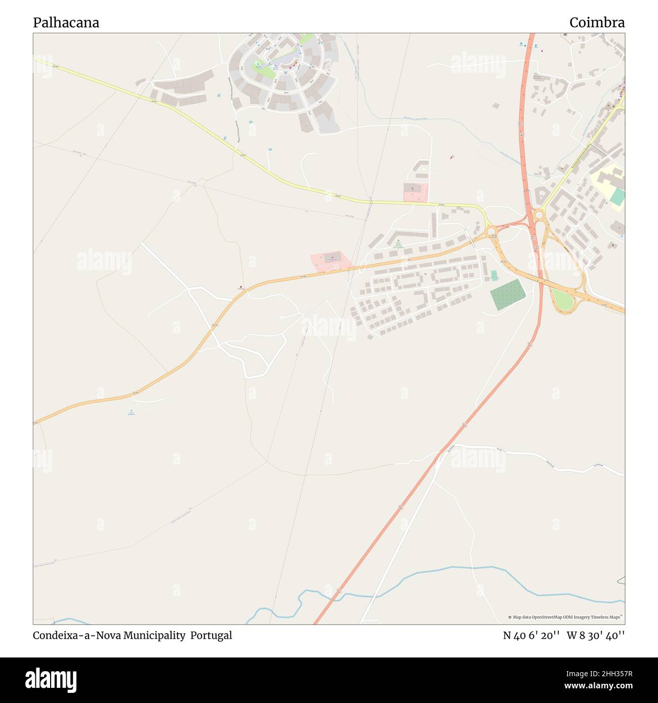 Palhacana, Condeixa-a-Nova Municipality, Portugal, Coimbra, N 40 6' 20'', W 8 30' 40'', map, Timeless Map published in 2021. Travelers, explorers and adventurers like Florence Nightingale, David Livingstone, Ernest Shackleton, Lewis and Clark and Sherlock Holmes relied on maps to plan travels to the world's most remote corners, Timeless Maps is mapping most locations on the globe, showing the achievement of great dreams Stock Photo