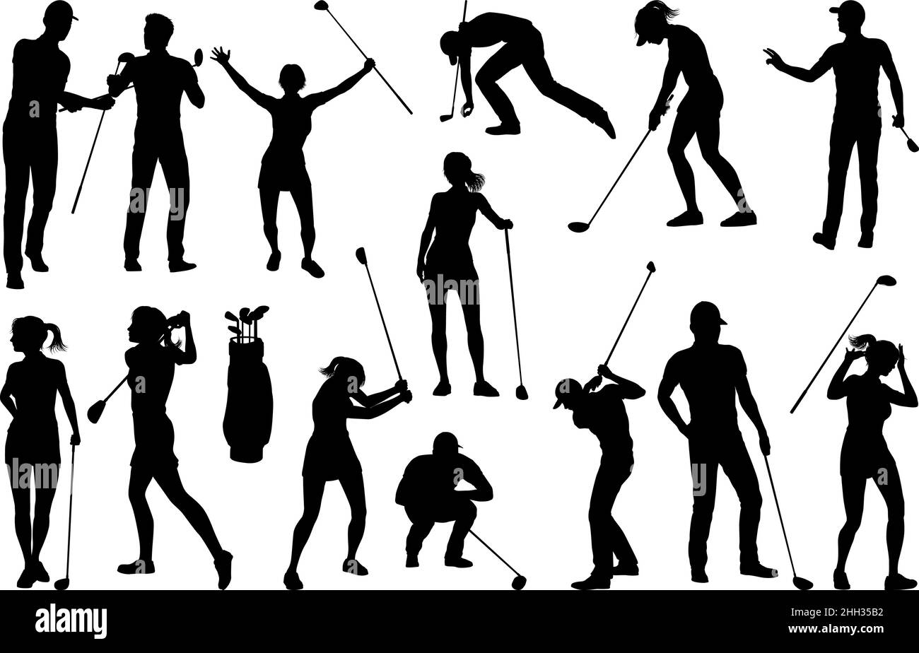 Golfer Golf Sports People Silhouette Set Stock Vector