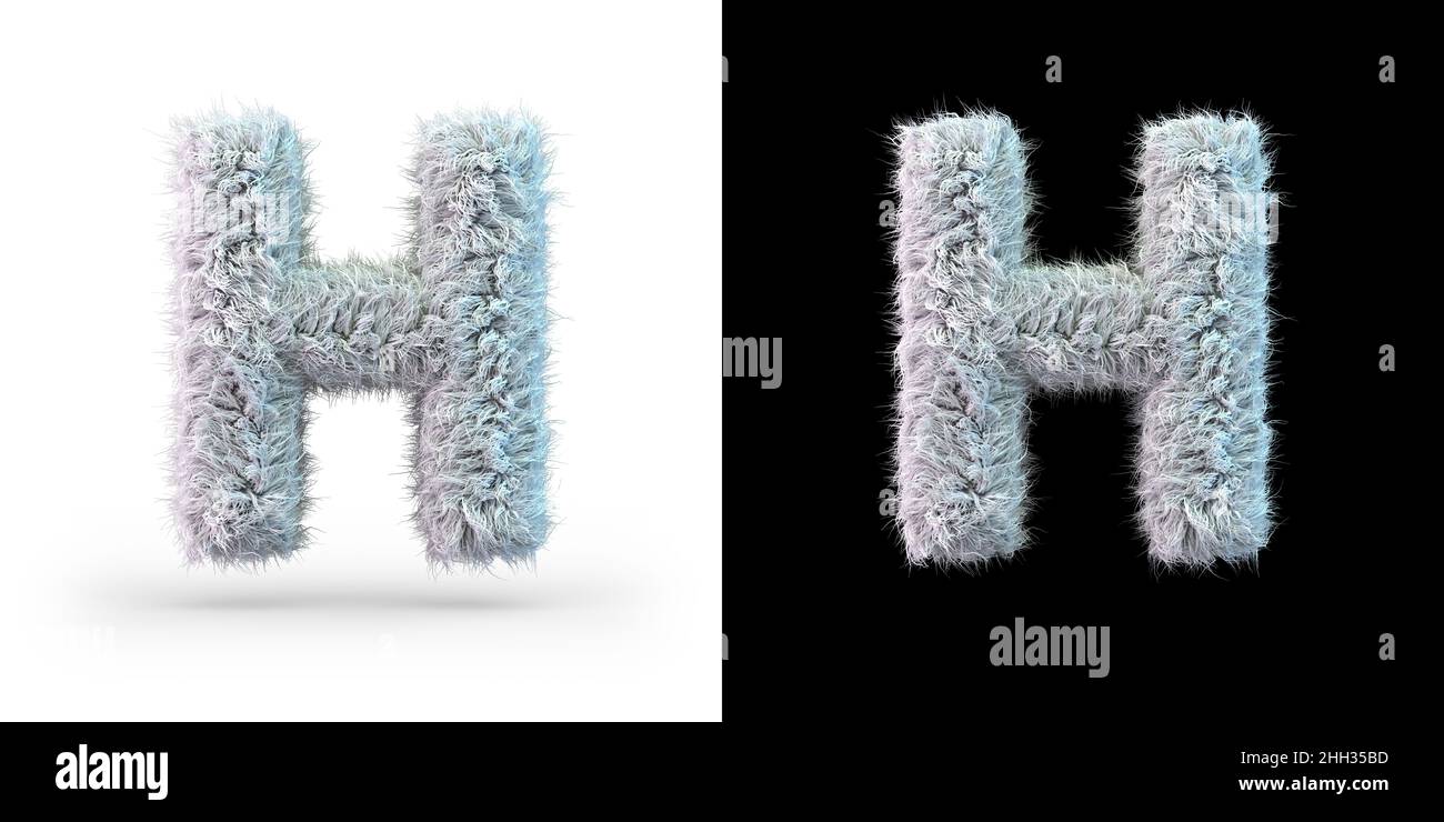 Capital letter H. Uppercase. White fluffy font on black and white background. 3D rendering Stock Photo