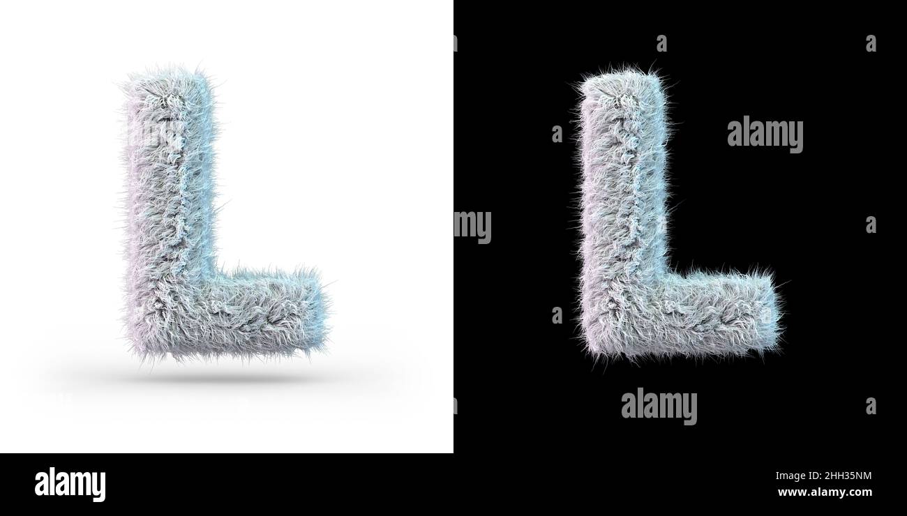 Capital letter L. Uppercase. White fluffy font on black and white background. 3D rendering Stock Photo