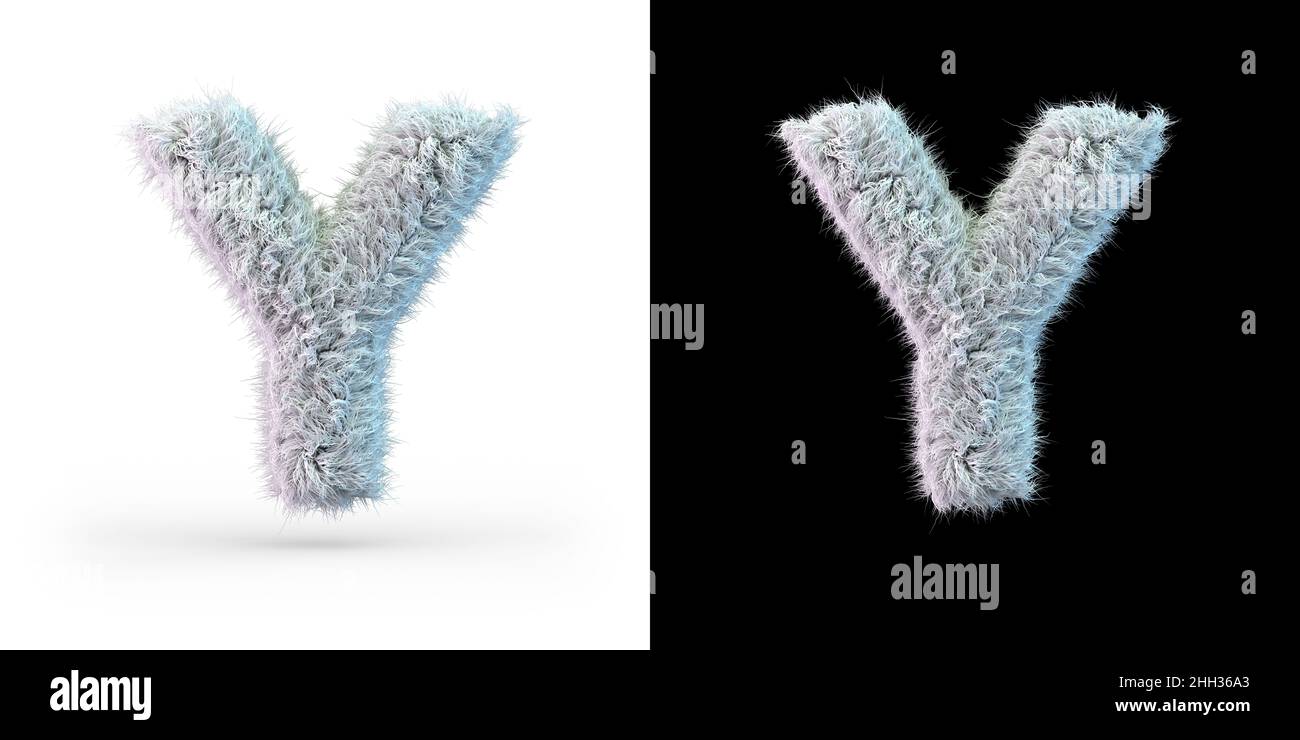 Capital letter Y. Uppercase. White fluffy font on black and white background. 3D rendering Stock Photo