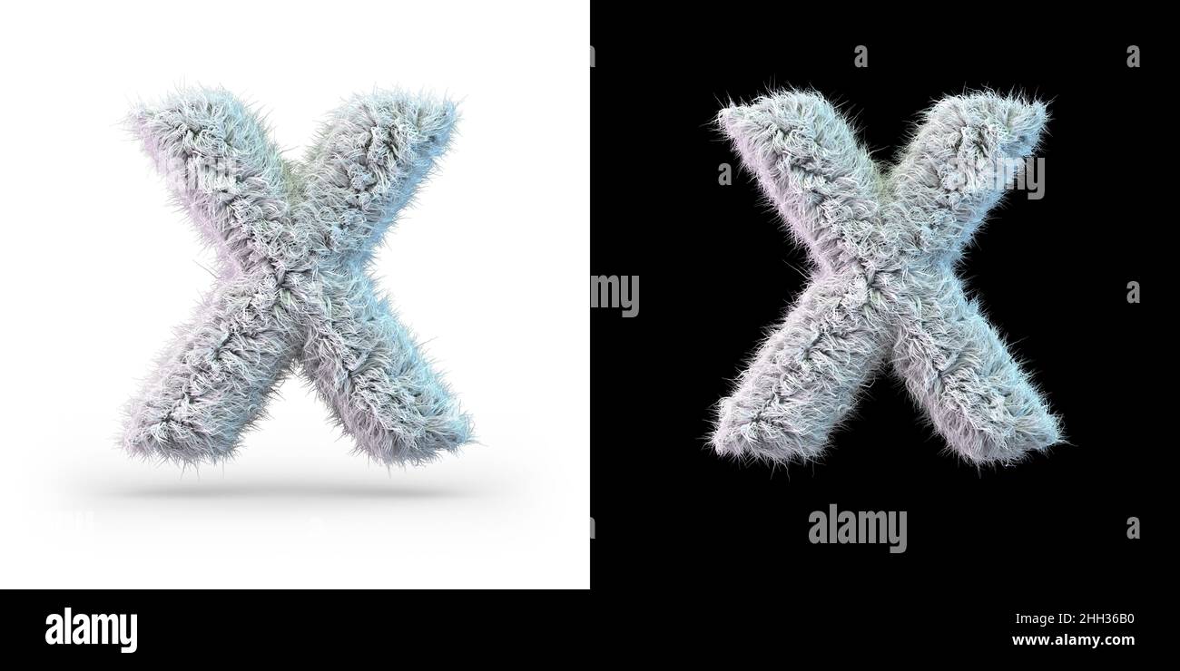 Capital letter X. Uppercase. White fluffy font on black and white background. 3D rendering Stock Photo