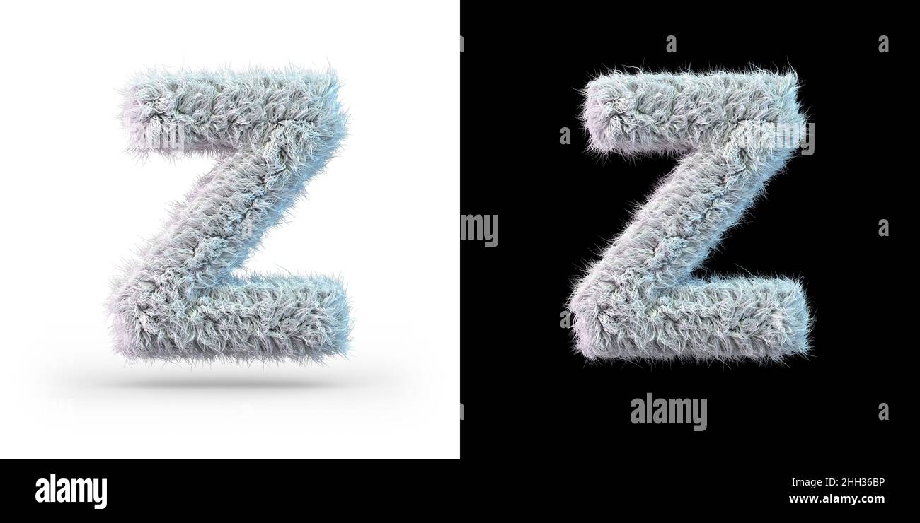 Capital letter Z. Uppercase. White fluffy font on black and white background. 3D rendering Stock Photo