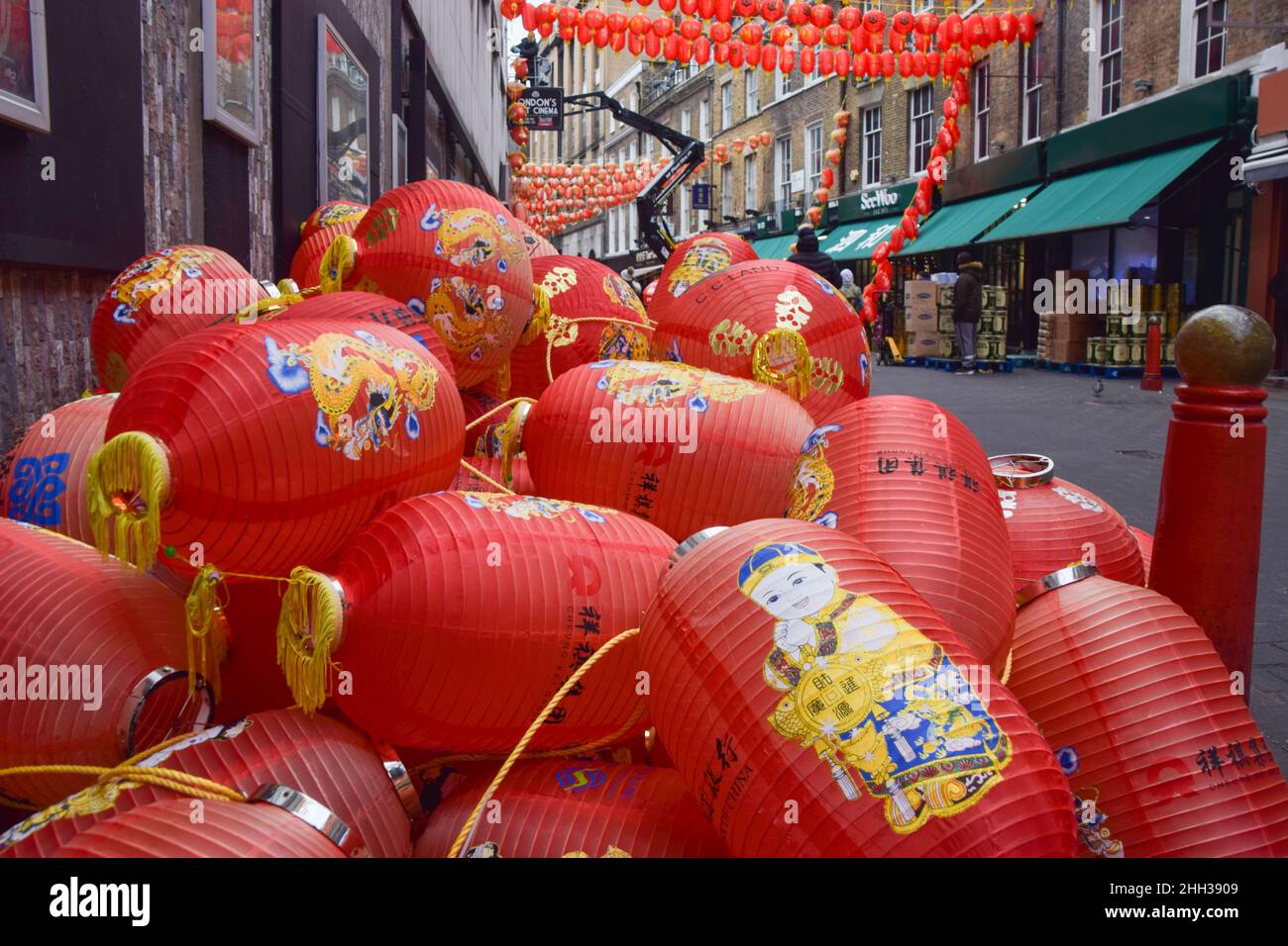 London, UK 22nd January 2022. A large pile of discarded old lanterns