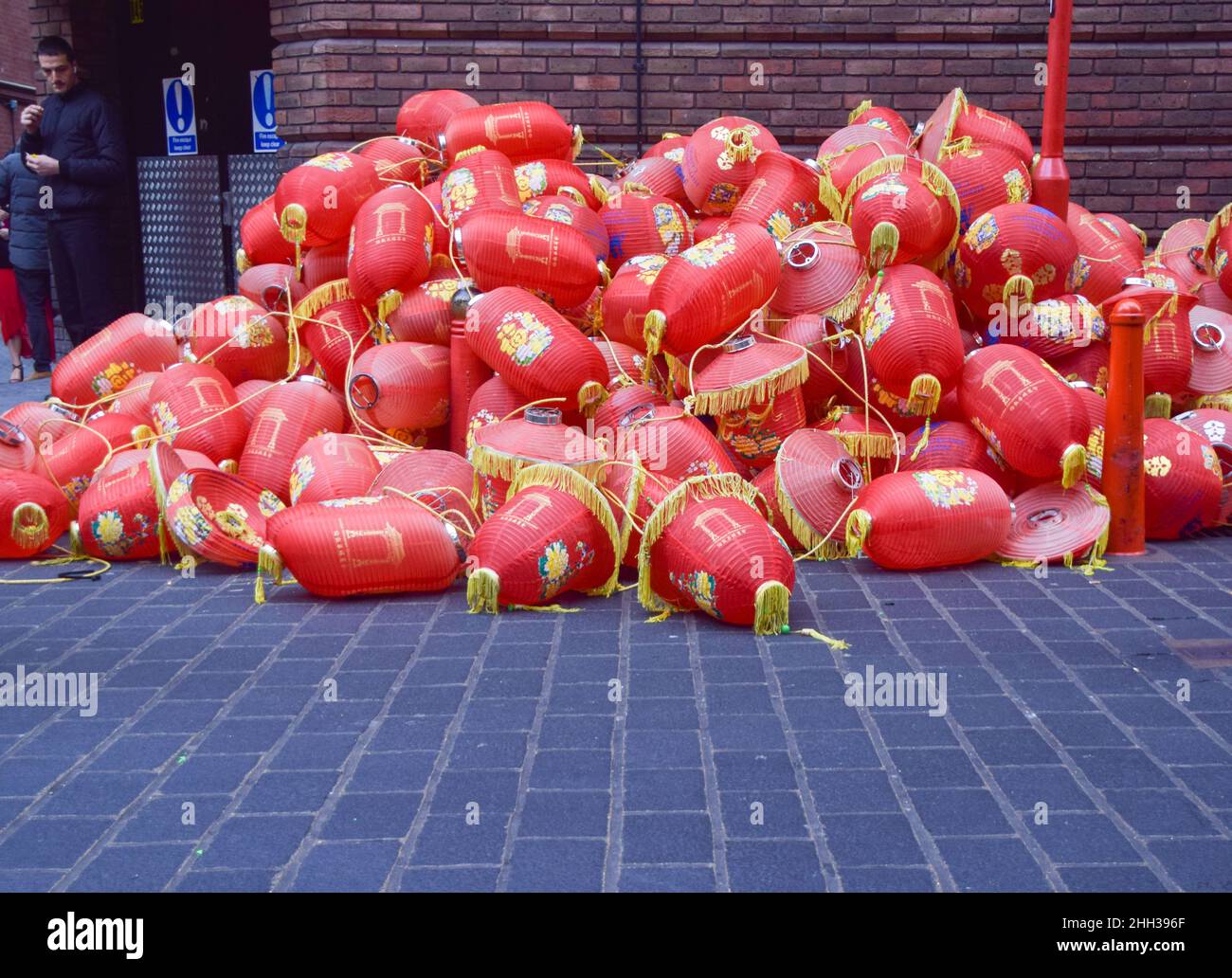 London, UK 22nd January 2022. A large pile of discarded old lanterns