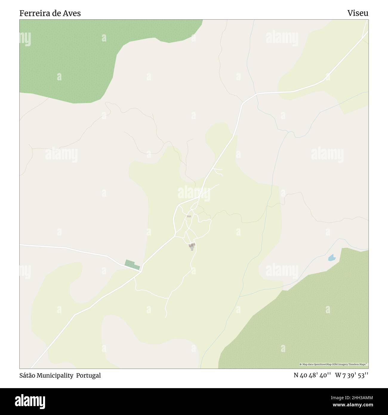 Ferreira de Aves, Sátão Municipality, Portugal, Viseu, N 40 48' 40'', W 7 39' 53'', map, Timeless Map published in 2021. Travelers, explorers and adventurers like Florence Nightingale, David Livingstone, Ernest Shackleton, Lewis and Clark and Sherlock Holmes relied on maps to plan travels to the world's most remote corners, Timeless Maps is mapping most locations on the globe, showing the achievement of great dreams Stock Photo