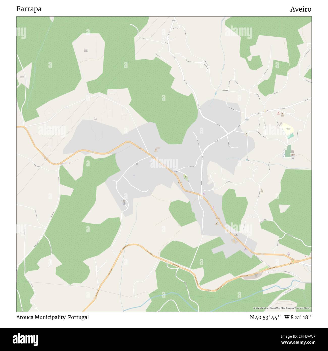 Farrapa, Arouca Municipality, Portugal, Aveiro, N 40 53' 44'', W 8 21' 18'', map, Timeless Map published in 2021. Travelers, explorers and adventurers like Florence Nightingale, David Livingstone, Ernest Shackleton, Lewis and Clark and Sherlock Holmes relied on maps to plan travels to the world's most remote corners, Timeless Maps is mapping most locations on the globe, showing the achievement of great dreams Stock Photo