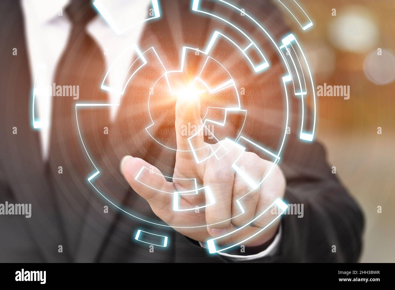 Creating innovative technologies. Business hand touching on data network connection. Science and artificial intelligence technology. Concept Stock Photo