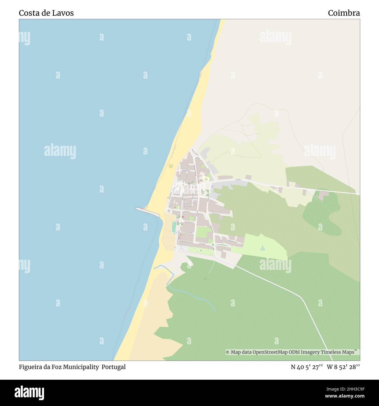 Costa de Lavos, Figueira da Foz Municipality, Portugal, Coimbra, N 40 5'  27'', W 8 52' 28'', map, Timeless Map published in 2021. Travelers,  explorers and adventurers like Florence Nightingale, David Livingstone,