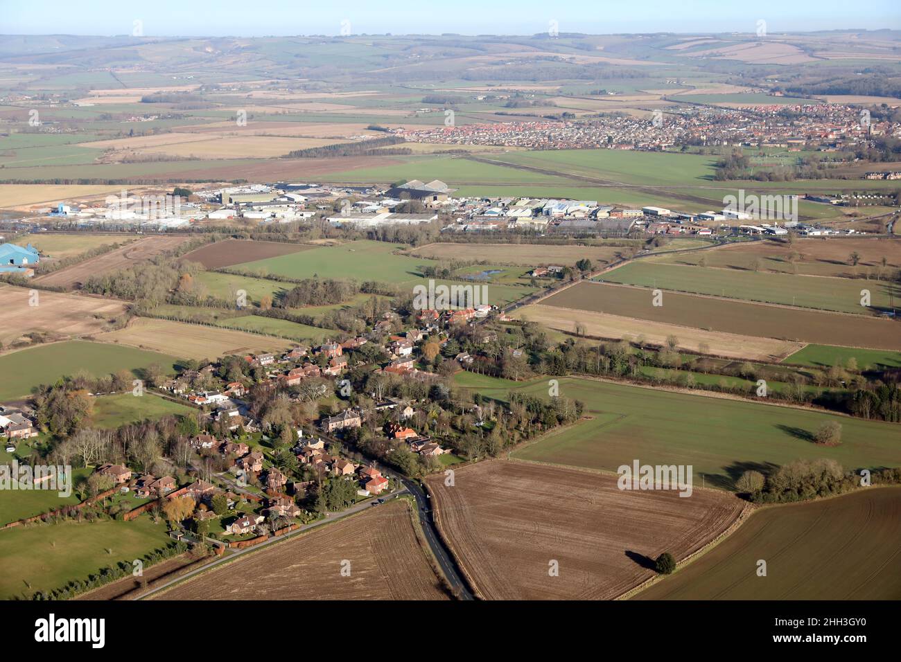 aerial view of Allerthorpe Village with Pocklington Airfield and