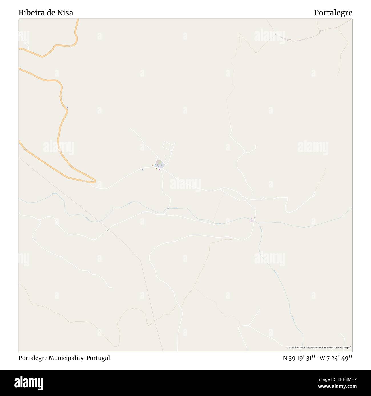 Ribeira de Nisa, Portalegre Municipality, Portugal, Portalegre, N 39 19' 31'', W 7 24' 49'', map, Timeless Map published in 2021. Travelers, explorers and adventurers like Florence Nightingale, David Livingstone, Ernest Shackleton, Lewis and Clark and Sherlock Holmes relied on maps to plan travels to the world's most remote corners, Timeless Maps is mapping most locations on the globe, showing the achievement of great dreams Stock Photo