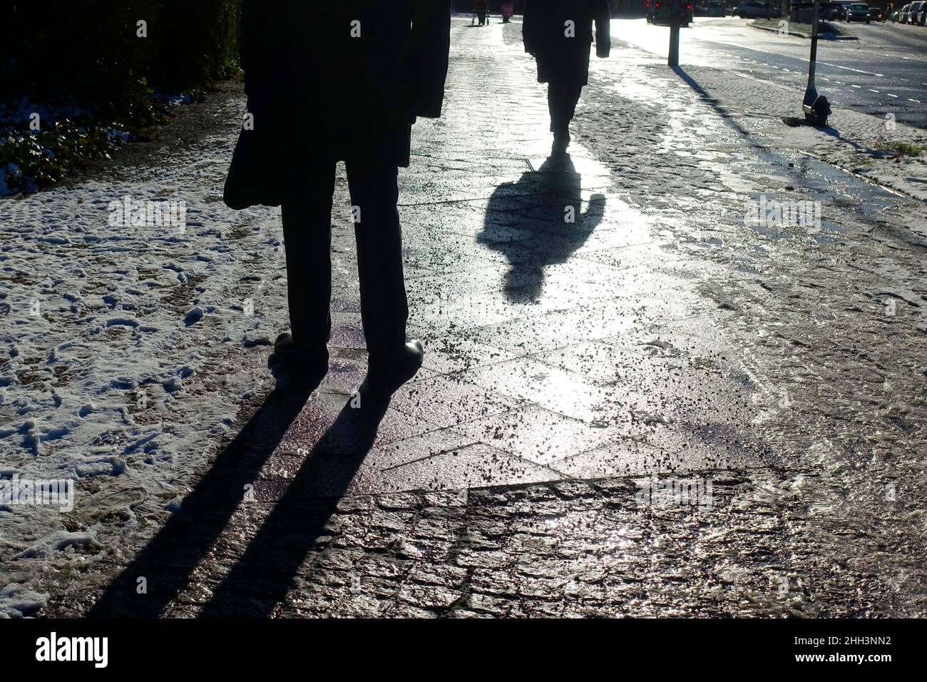 Black ice on a sidewalk in Berlin Stock Photo