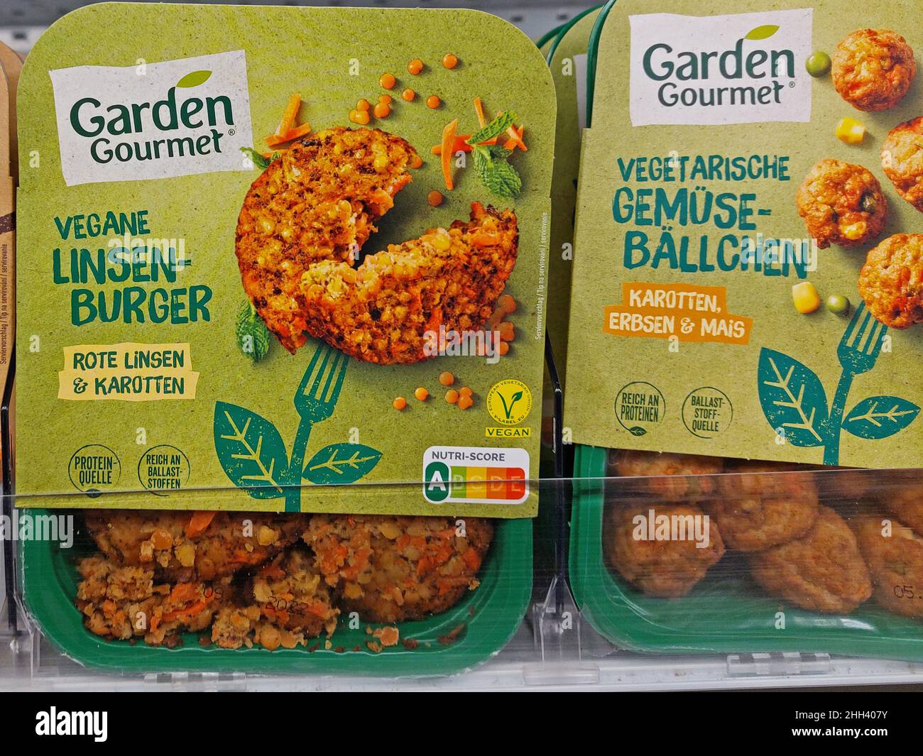 vegan meat substitute by garden gourmet in a supermarket Stock Photo