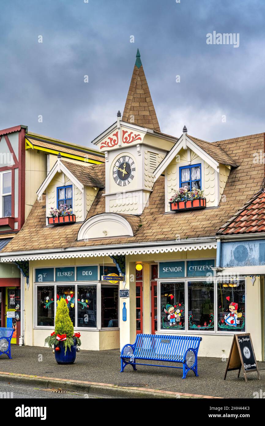 Scenic street view of Poulsbo, Kitsap County, Washington, USA Stock
