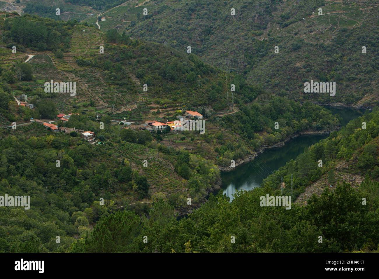 Junction of Rio Mao and Rio Sil in Ribeira Sacra in Galicia,Spain,Europe Stock Photo
