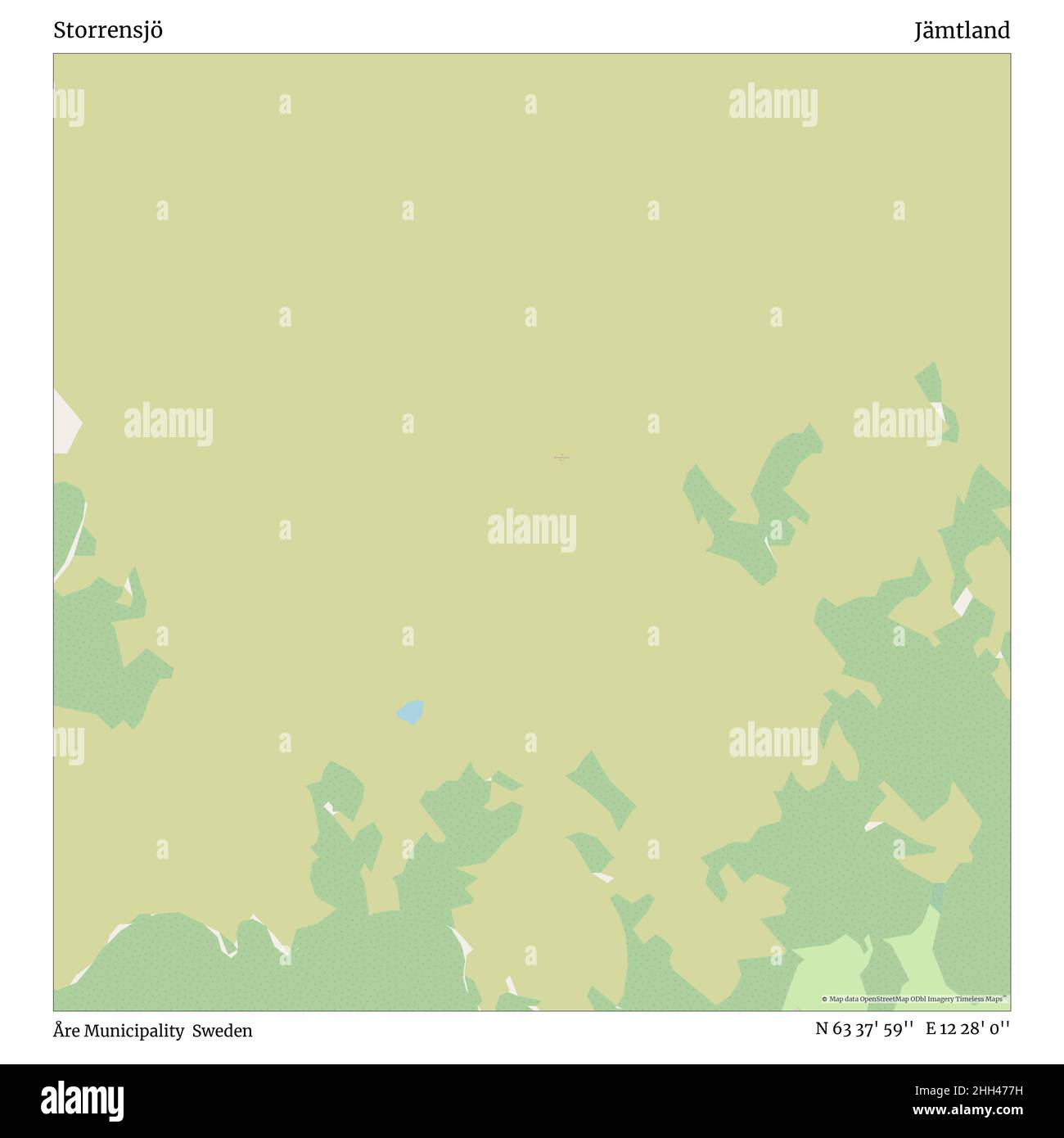 Storrensjö, Åre Municipality, Sweden, Jämtland, N 63 37' 59'', E 12 28' 0'', map, Timeless Map published in 2021. Travelers, explorers and adventurers like Florence Nightingale, David Livingstone, Ernest Shackleton, Lewis and Clark and Sherlock Holmes relied on maps to plan travels to the world's most remote corners, Timeless Maps is mapping most locations on the globe, showing the achievement of great dreams. Stock Photo