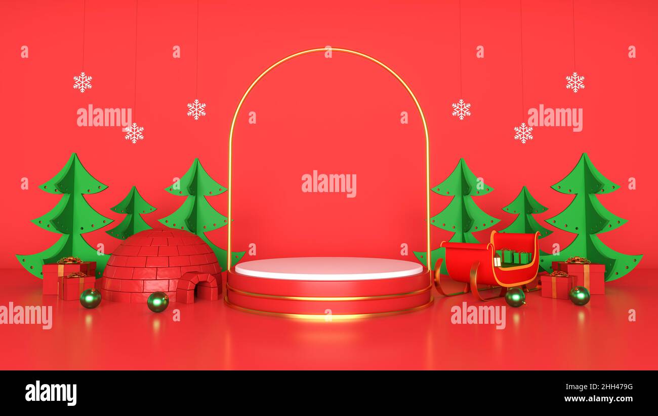 Christmas and New Year  background concept podium display product promotion, 3d rendering Stock Photo