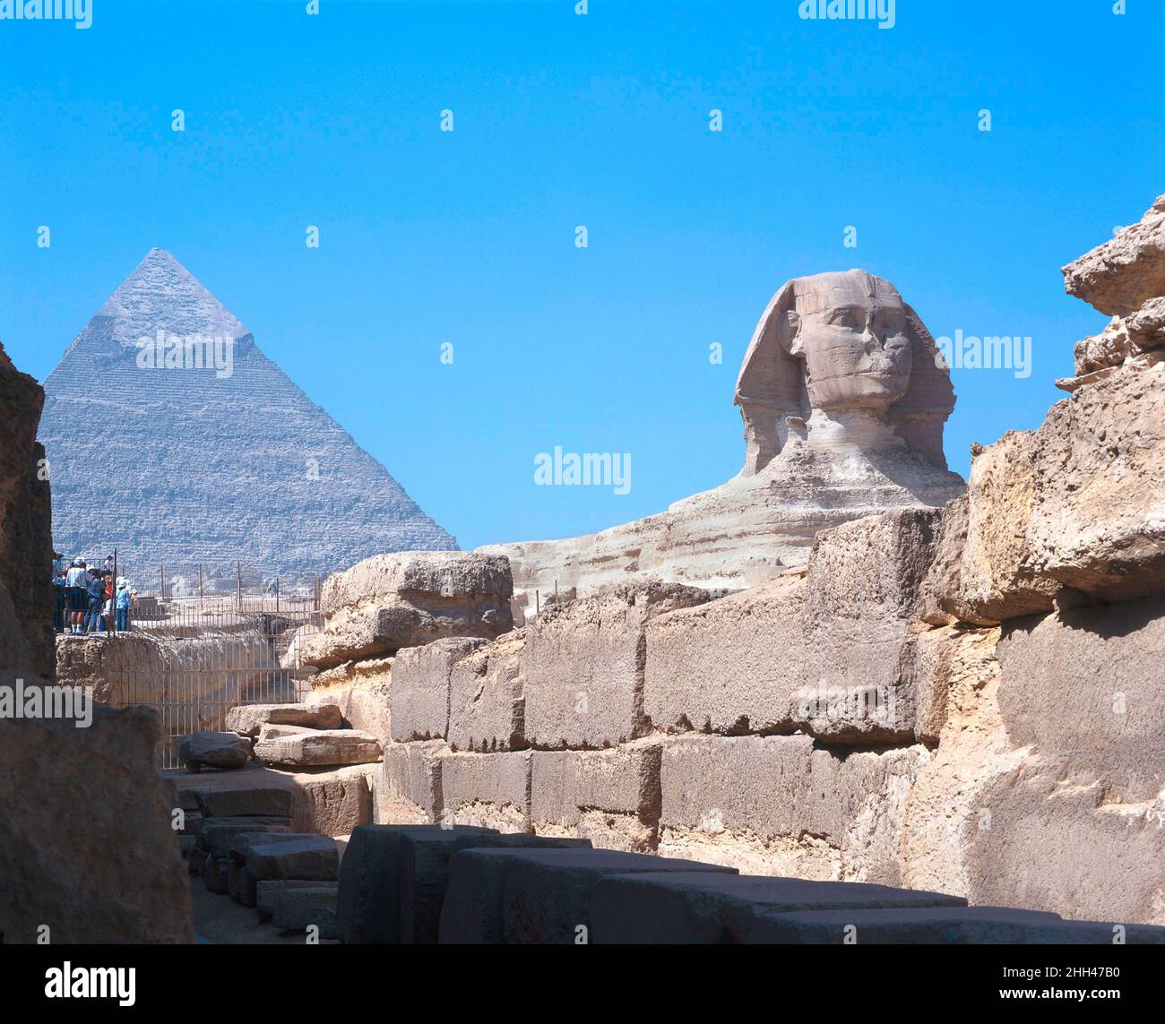 Sphinx and Pyramid of Khafre, Giza, Cairo, Egypt Stock Photo