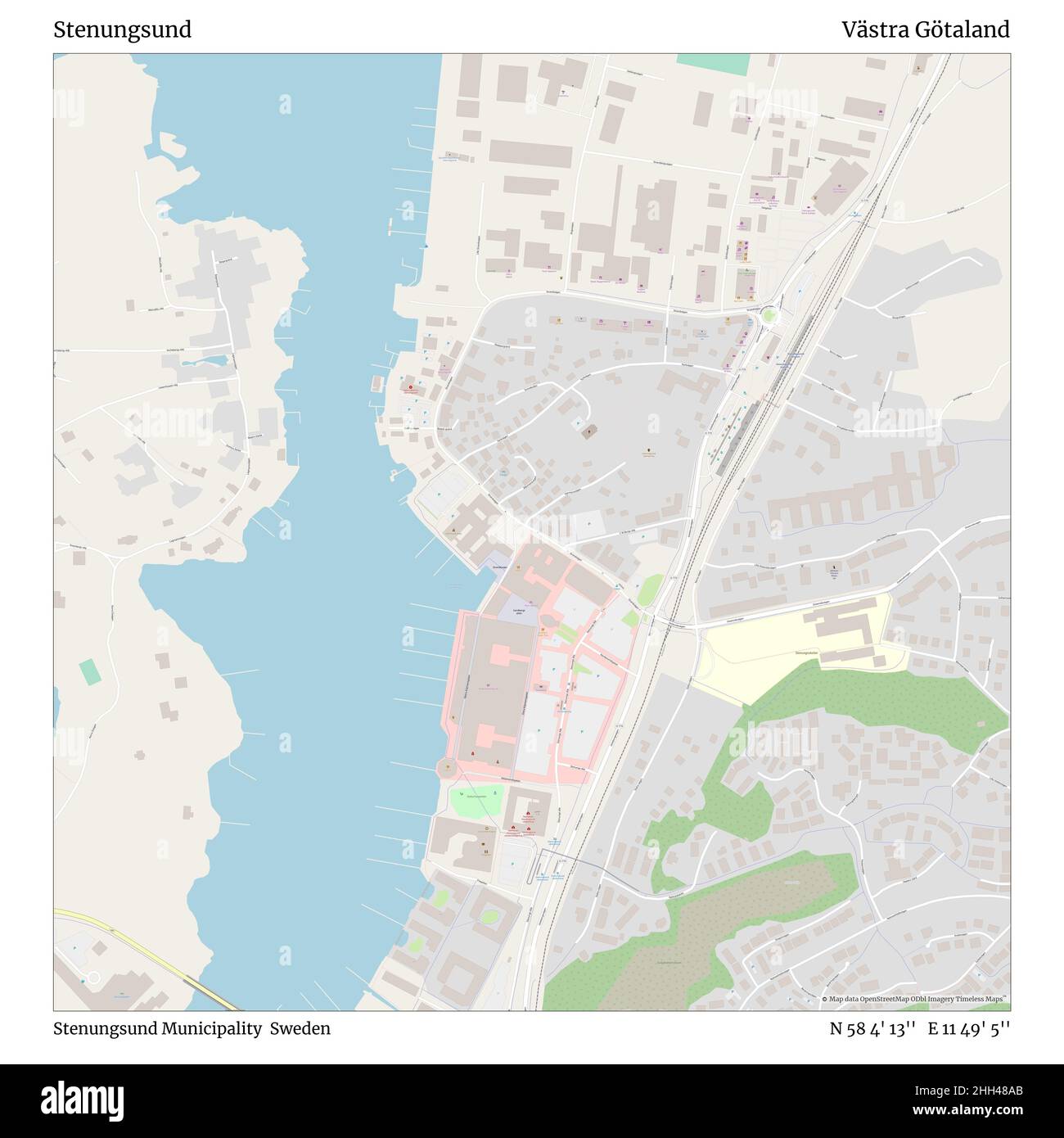 Stenungsund, Stenungsund Municipality, Sweden, Västra Götaland, N 58 4' 13'', E 11 49' 5'', map, Timeless Map published in 2021. Travelers, explorers and adventurers like Florence Nightingale, David Livingstone, Ernest Shackleton, Lewis and Clark and Sherlock Holmes relied on maps to plan travels to the world's most remote corners, Timeless Maps is mapping most locations on the globe, showing the achievement of great dreams. Stock Photo