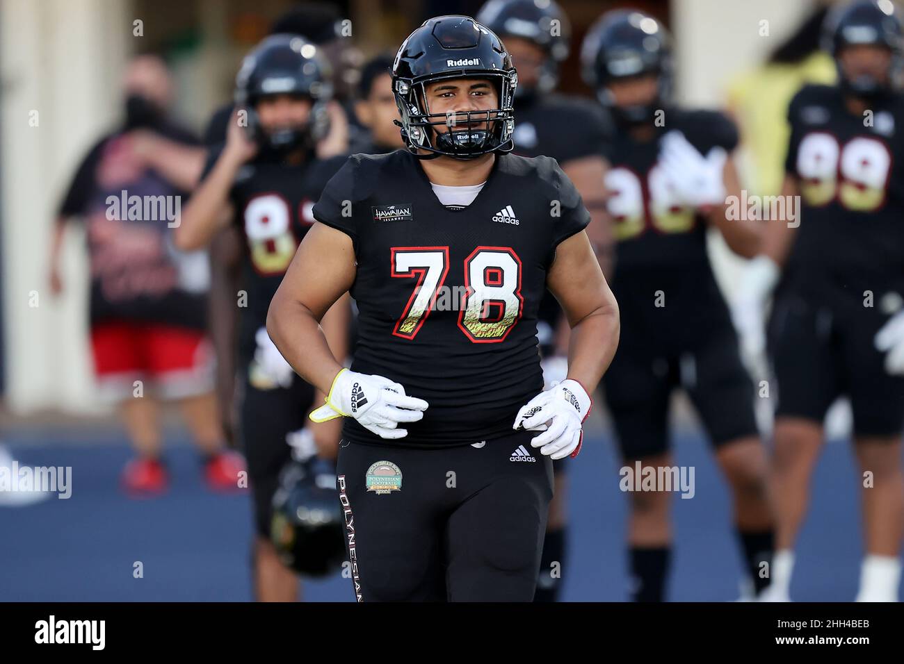 January 22, 2022 Team Mauka defensive lineman Mikey Agasiva 78