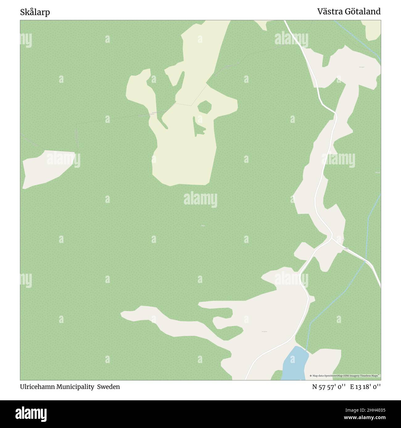 Skålarp, Ulricehamn Municipality, Sweden, Västra Götaland, N 57 57' 0'', E 13 18' 0'', map, Timeless Map published in 2021. Travelers, explorers and adventurers like Florence Nightingale, David Livingstone, Ernest Shackleton, Lewis and Clark and Sherlock Holmes relied on maps to plan travels to the world's most remote corners, Timeless Maps is mapping most locations on the globe, showing the achievement of great dreams. Stock Photo