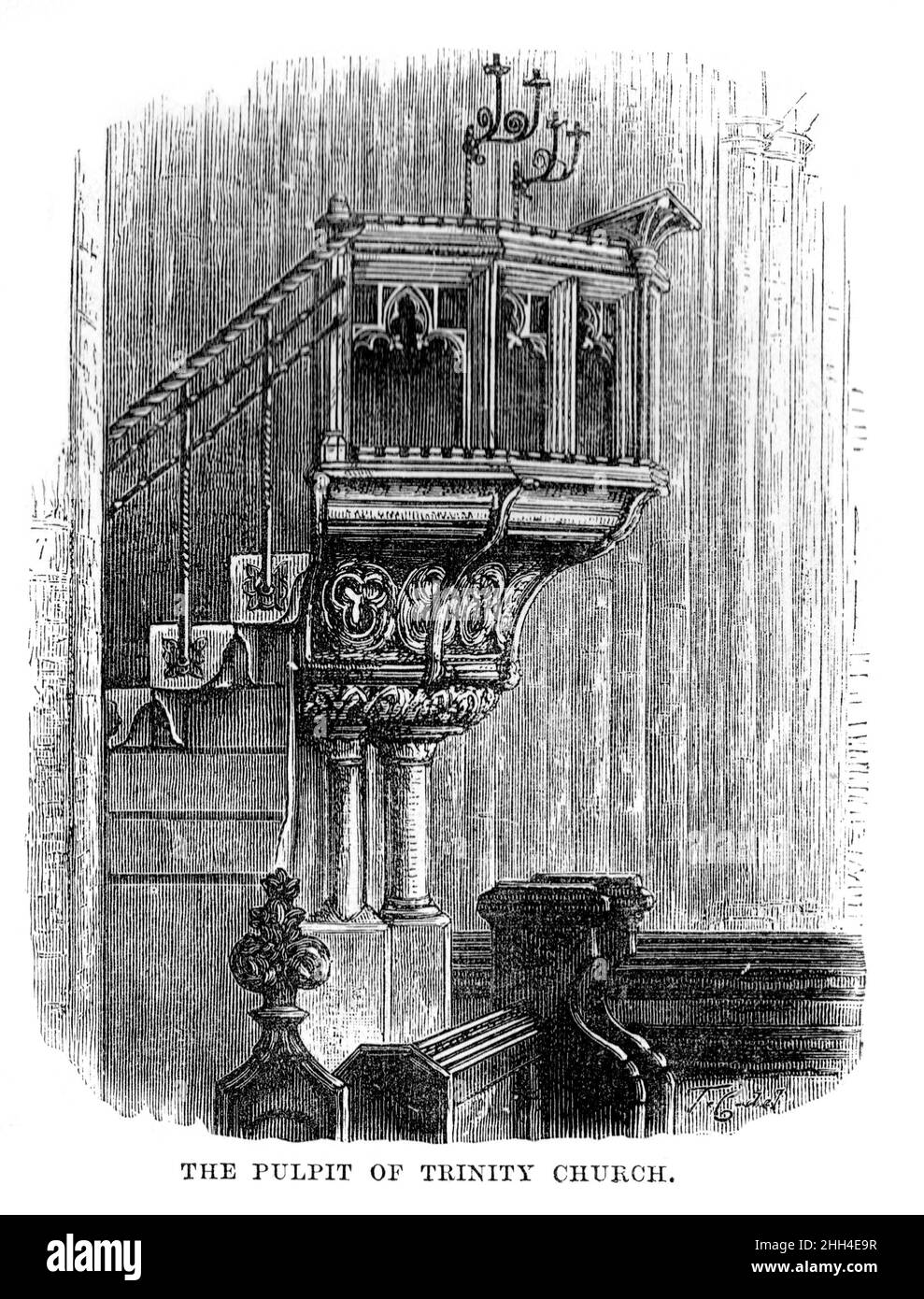 Black and White Illustration; The pulpit in Trinity Church, Coventry, circa 1880 Stock Photo