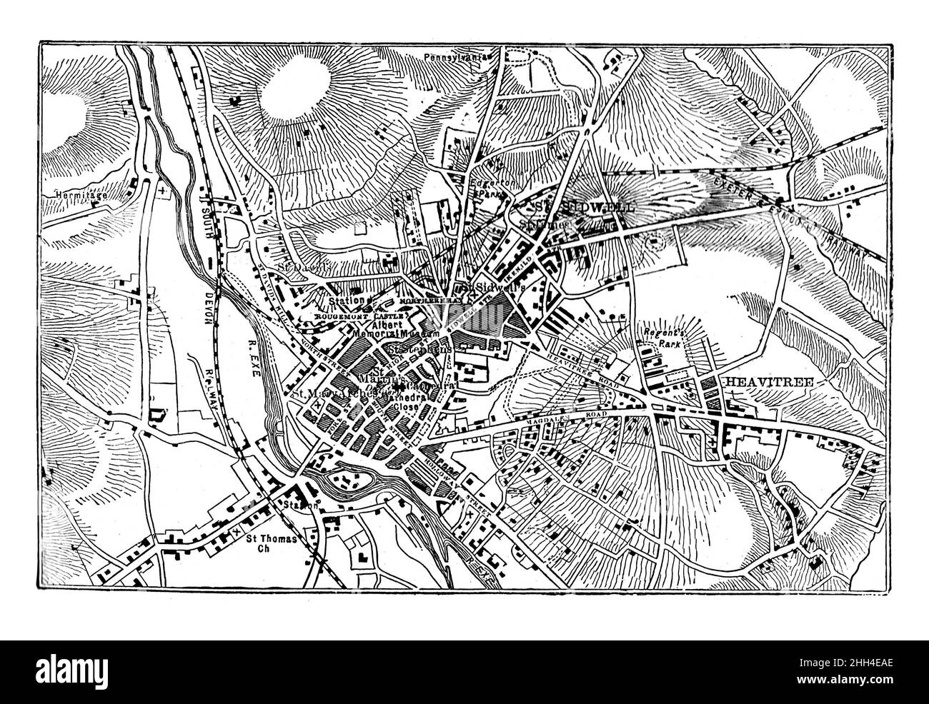 St Thomas Exeter Map Black And White Illustration; Map Of Exeter In The 19Th Century; Circa 1880  Stock Photo - Alamy