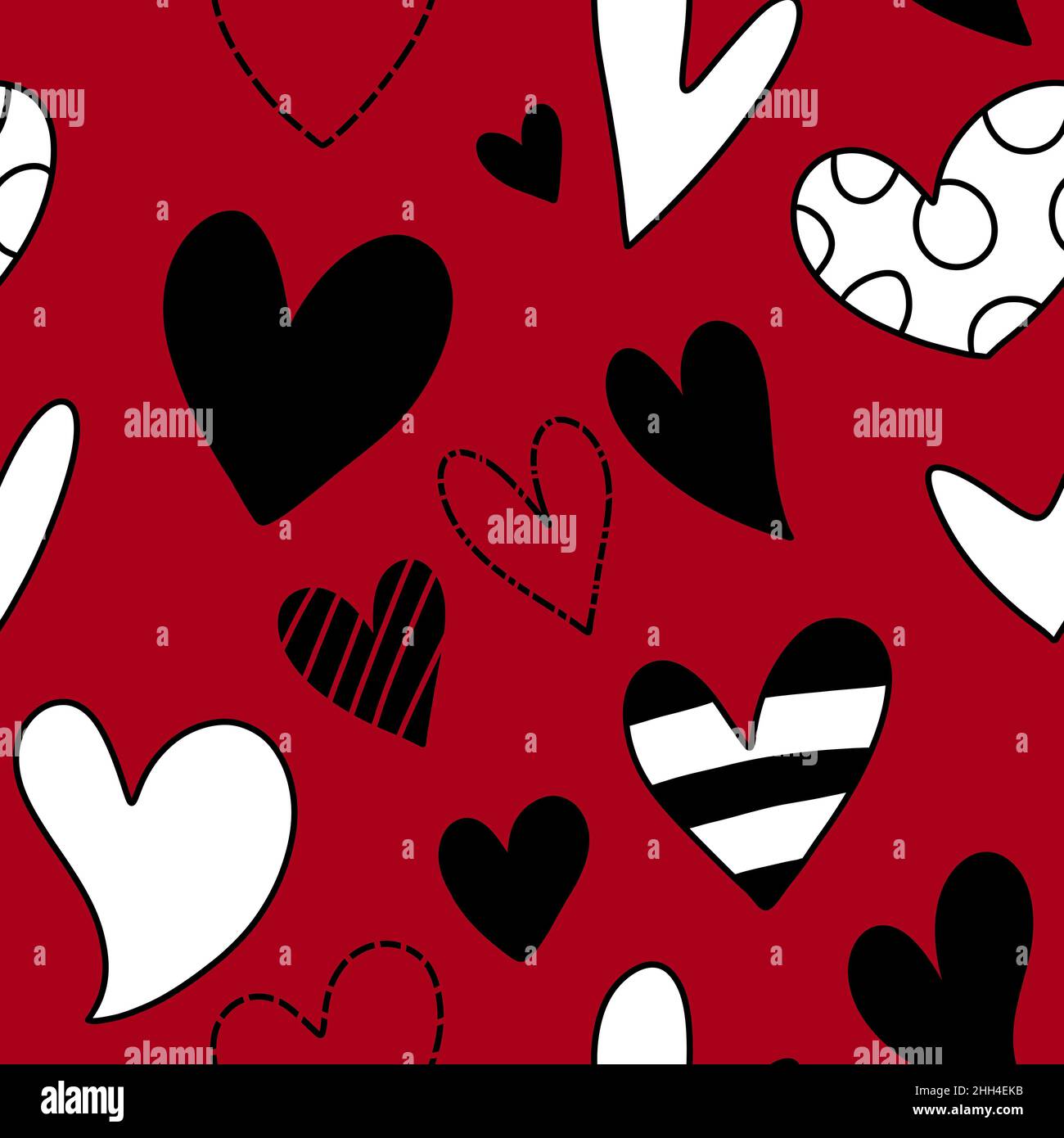 Seamless valentine pattern with cute cartoon hearts Stock Photo - Alamy