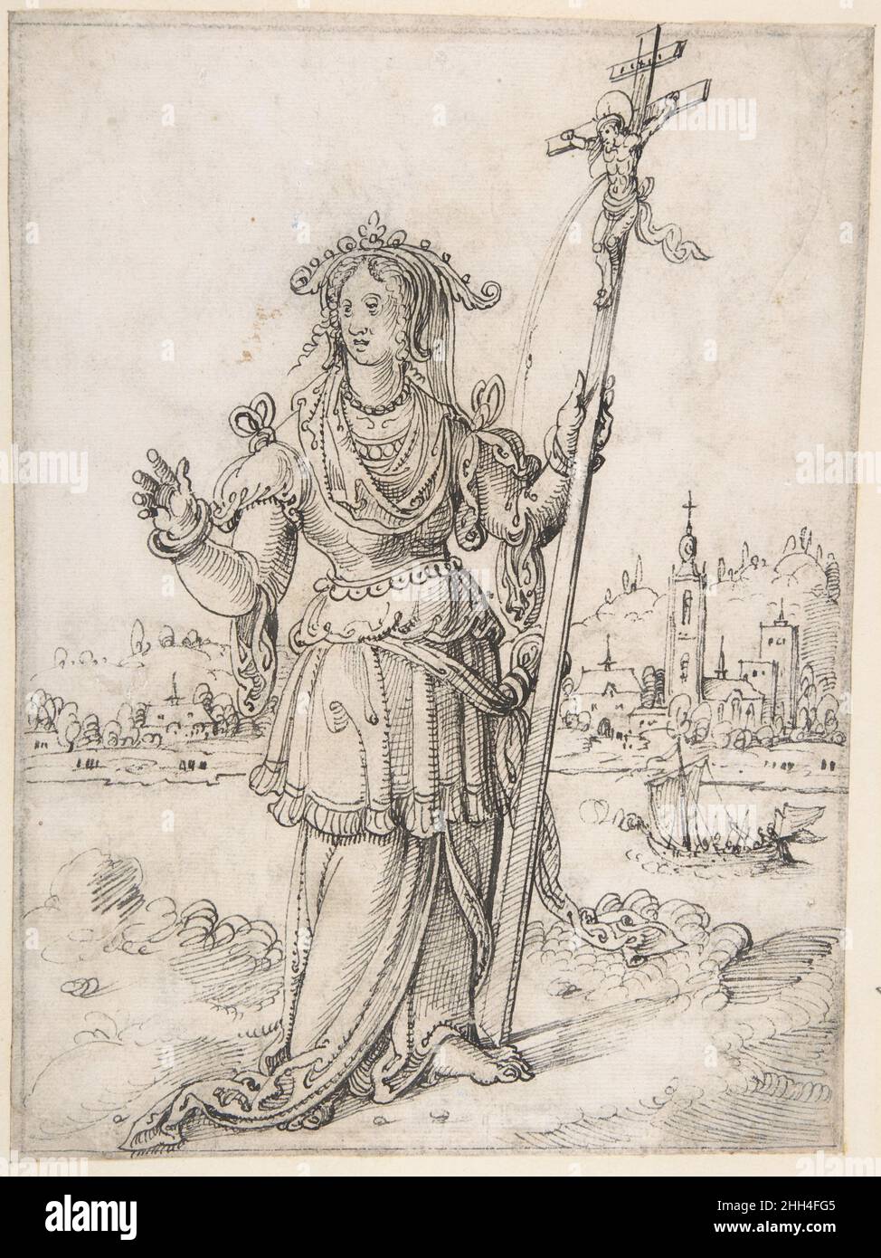 Allegorical Figure (Faith?) early 16th–mid 16th century Pieter Cornelisz Kunst Netherlandish. Allegorical Figure (Faith?)  381958 Artist: Pieter Cornelisz Kunst, Netherlandish, Leiden 1489/90?1560/61 Leiden, Allegorical Figure (Faith?), early 16th?mid 16th century, Pen and brown ink. Framing line in black chalk (left, right and upper edge) and pen and grey ink (lower edge), possibly by the artist., sheet: 9 5/16 x 6 3/4 in. (23.6 x 17.1 cm). The Metropolitan Museum of Art, New York. Harry G. Sperling Fund, 2008 (2008.376) Stock Photo