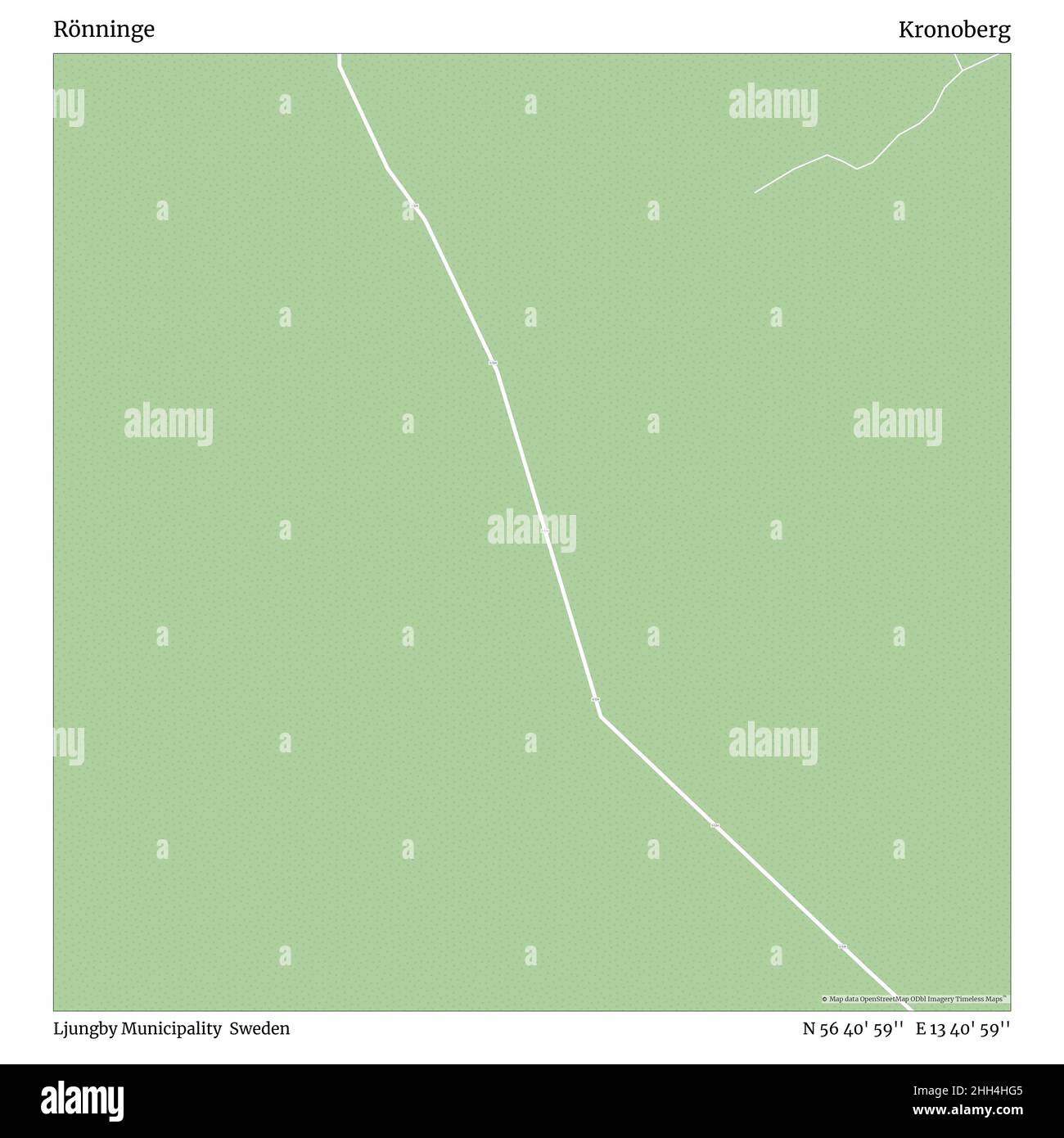 Rönninge, Ljungby Municipality, Sweden, Kronoberg, N 56 40' 59'', E 13 40' 59'', map, Timeless Map published in 2021. Travelers, explorers and adventurers like Florence Nightingale, David Livingstone, Ernest Shackleton, Lewis and Clark and Sherlock Holmes relied on maps to plan travels to the world's most remote corners, Timeless Maps is mapping most locations on the globe, showing the achievement of great dreams. Stock Photo