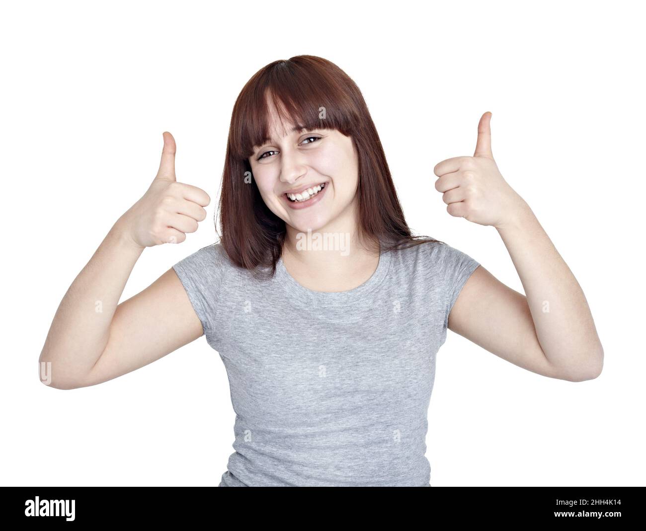young happy girl with thumbs up smiling Stock Photo - Alamy