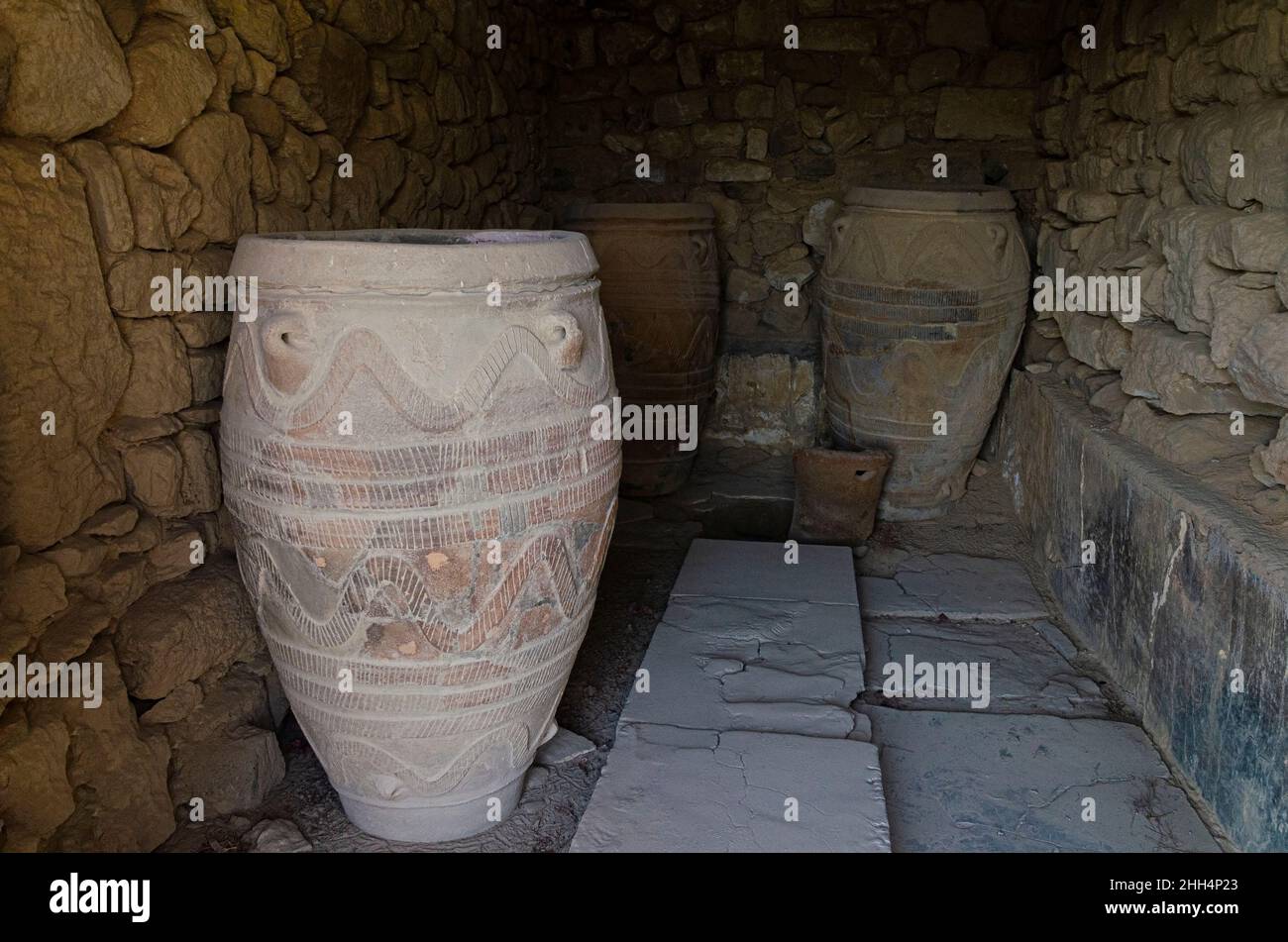 archeology warehouse with ancient Minoan giant pots Stock Photo