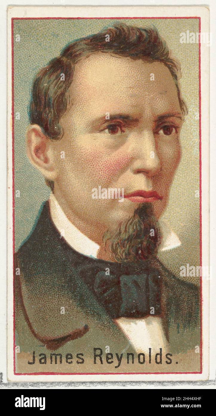 James Reynolds, printer's sample for the World's Inventors souvenir album (A25) for Allen & Ginter Cigarettes 1888 Issued by Allen & Ginter American Printer's samples for the collector's album 'World's Inventors' (A25), issued in 1888 to promote Allen & Ginter brand cigarettes. Citing Burdick's 'The American Card Catalog': 'Souvenir albums of this type, as issued by the tobacco companies, were probably intended to replace the individual cards if the smoker so desired, or at least enable him to own the entire collection of designs without the difficulty attendant to obtaining all the individual Stock Photo