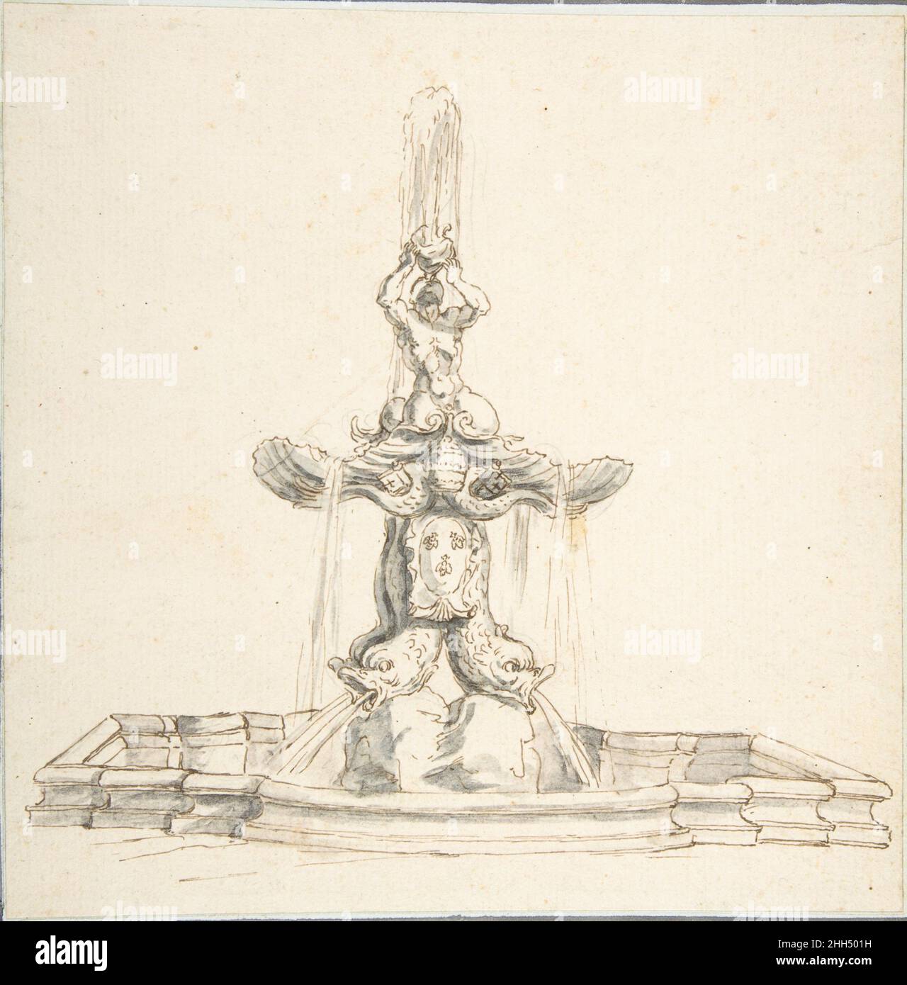 Bernini's Fountain of 'Il Tritone,' Piazza Barberini, Rome 18th century Anonymous, Italian, first half of the 18th century Italian. Bernini's Fountain of 'Il Tritone,' Piazza Barberini, Rome  367143 Stock Photo