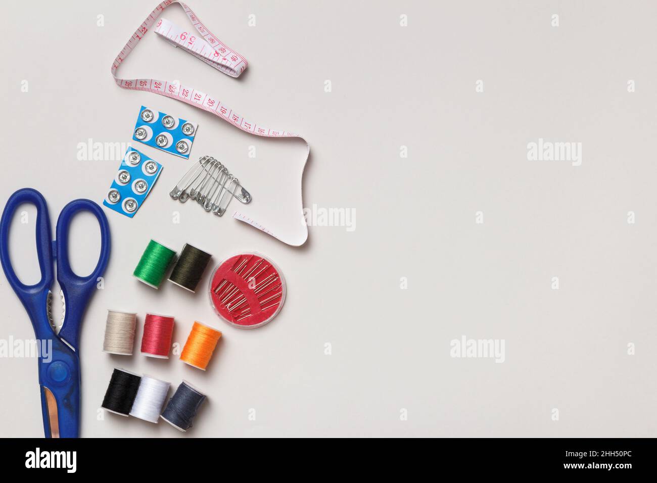 Set of sewing tools and accessories, top view flat lay copy space Stock ...