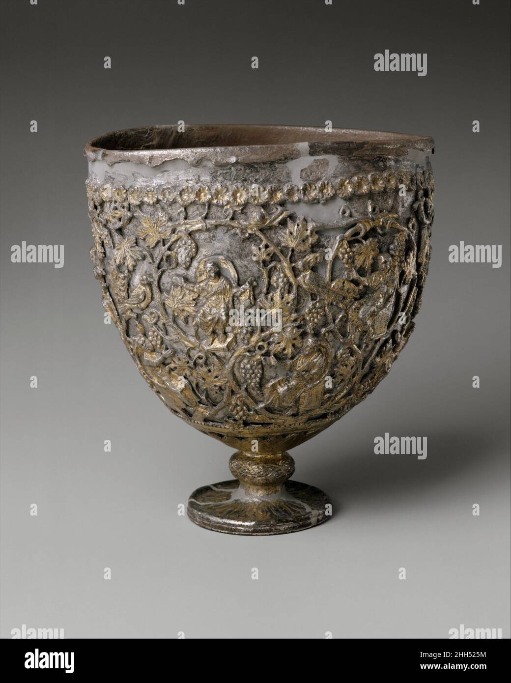 The Antioch 'Chalice' 500–550 Byzantine When it was discovered at the beginning of the twentieth century, this 'chalice' was claimed to have been found in Antioch, a city so important to the early Christians that it was recognized with Rome and Alexandria as one of the great sees of the church. The chalice's plain silver interior bowl was then ambitiously identified as the Holy Grail, the cup used by Christ at the Last Supper. The elaborate footed shell enclosing it was thought to have been made within a century after the death of Christ to encase and honor the Grail. The fruited grapevine for Stock Photo