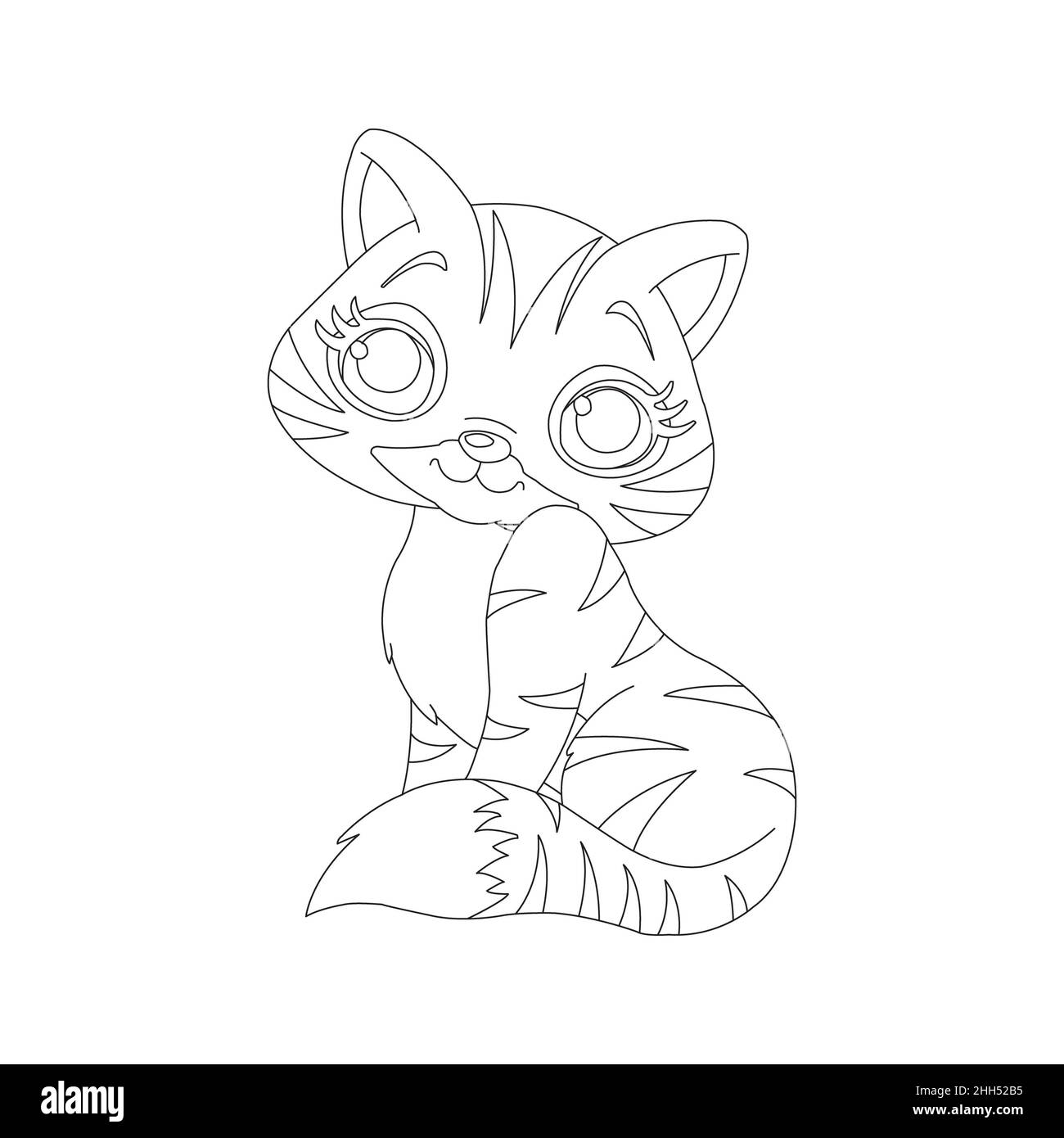 Kitty Cat outline coloring page for kids Stock Photo
