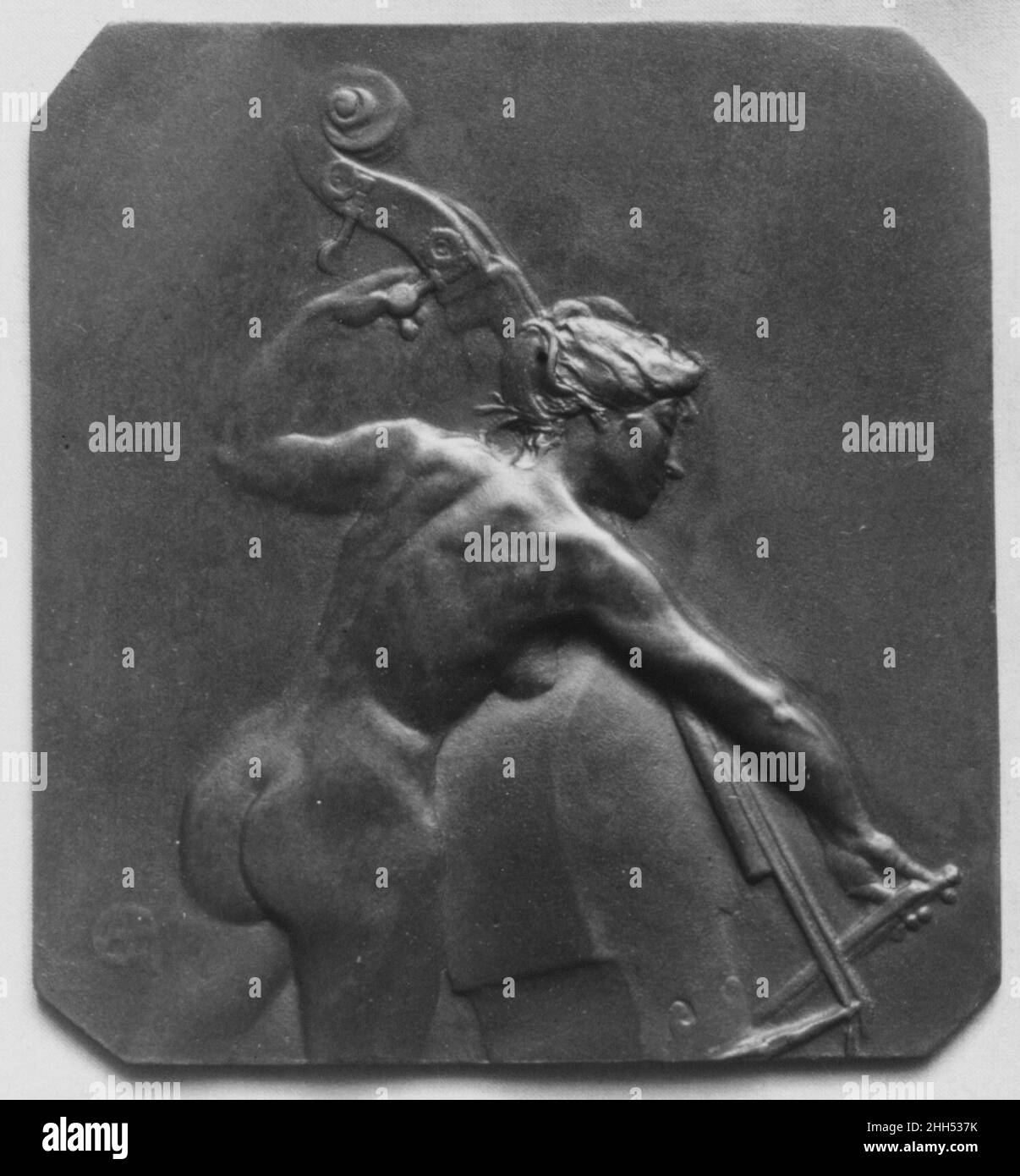 Female figure playing the bass-viol before 1903 Alexandre-Louis-Marie Charpentier. Female figure playing the bass-viol  188810 Artist: Alexandre-Louis-Marie Charpentier, French, Paris 1856?1909 Neuilly, Female figure playing the bass-viol, before 1903, Bronze, cast, 4 1/8 ? 3 11/16 in. (10.5 ? 9.4 cm). The Metropolitan Museum of Art, New York. Gift of Victor D. Brenner, 1903 (03.7.19) Stock Photo