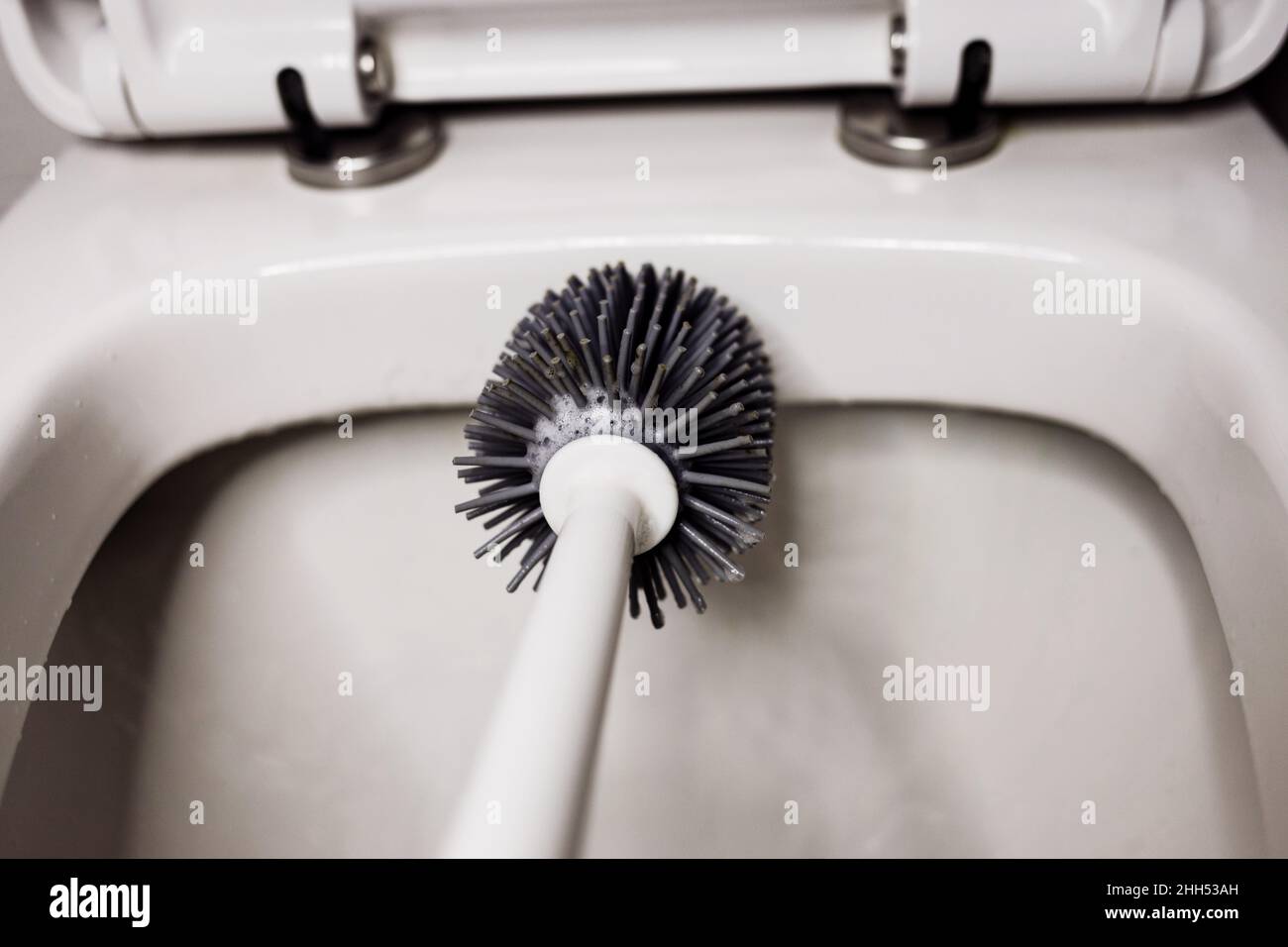 cleaning toilet bowl using brush. cleaning a WC Stock Photo Alamy